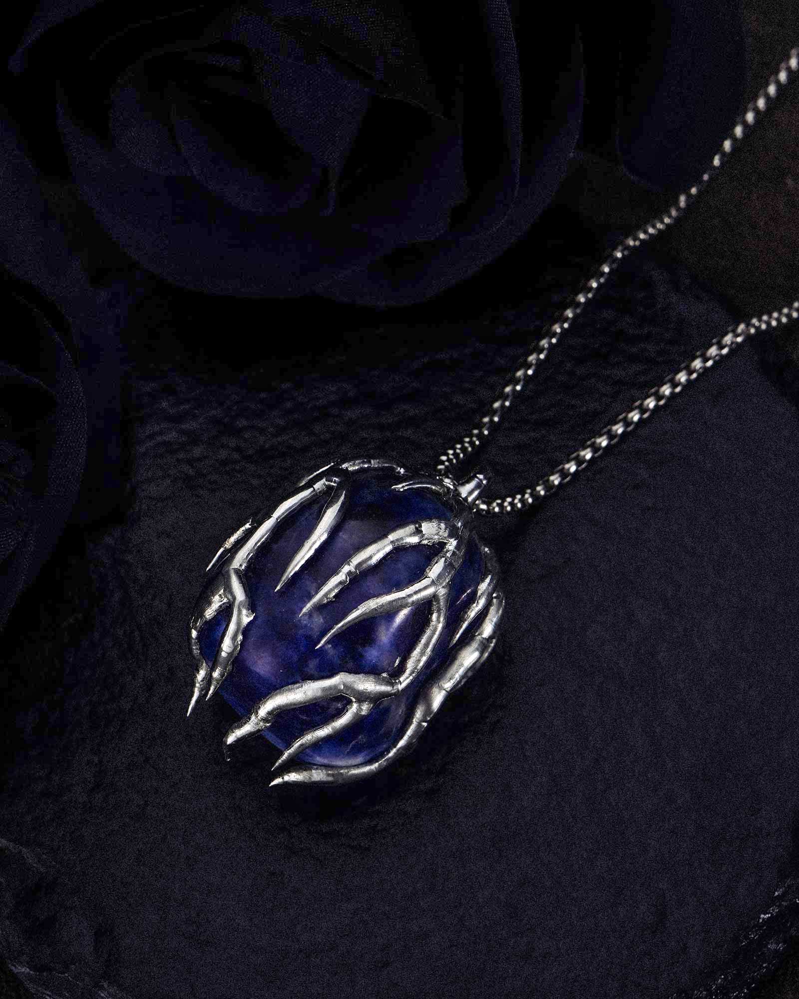 Veinwhisper, Gothic Soldered Blue Vein Stone Necklace