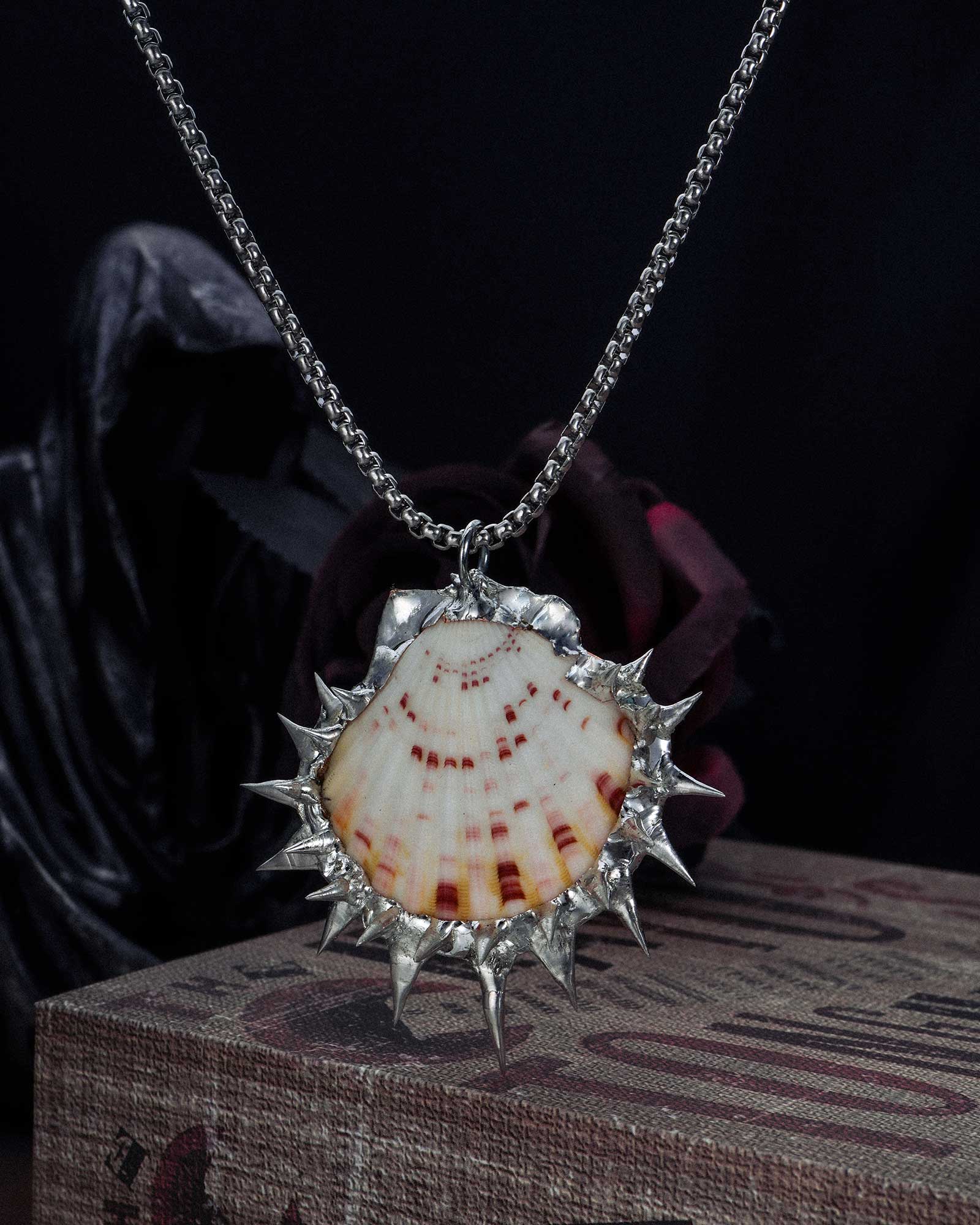 Snarl Spike, Gothic Handcrafted Soldered Seashell Necklace