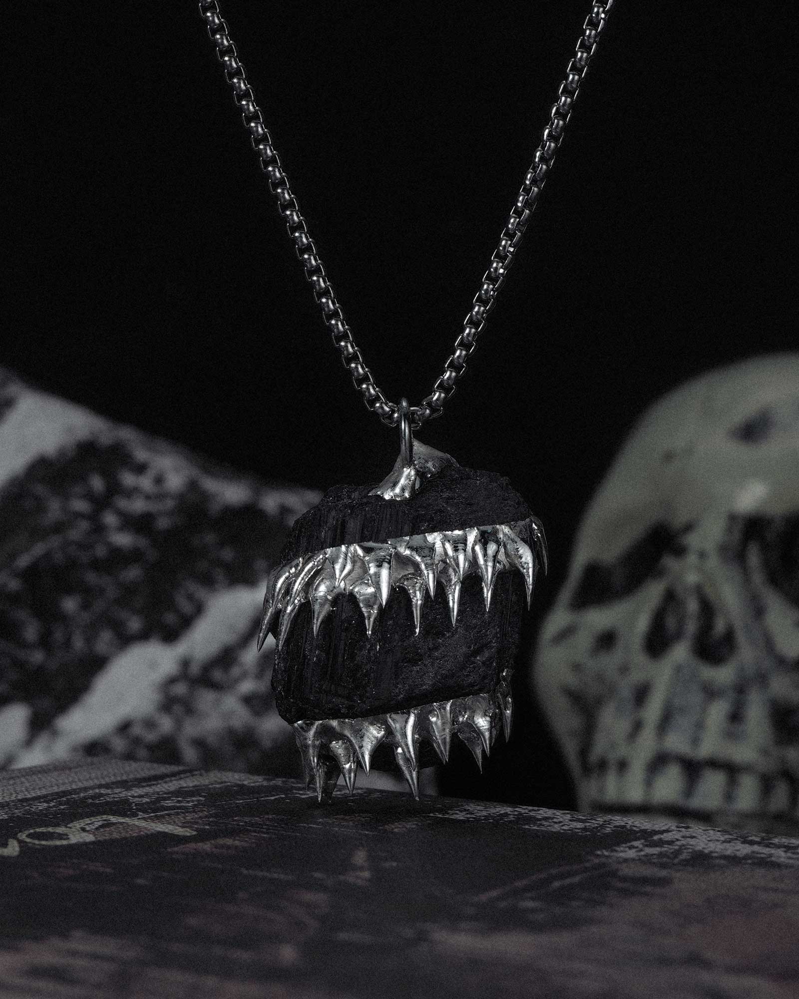 Voidbite, Spiked Soldered Tourmaline Necklace, Dark Jewelry