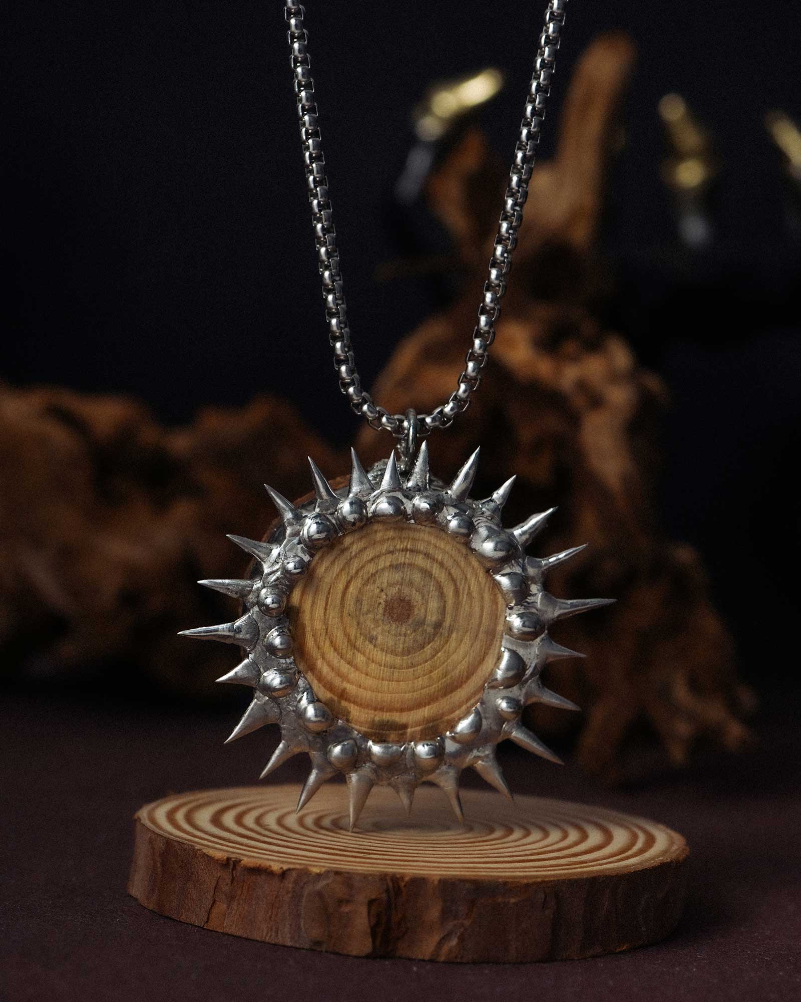 Thornhalo, Spiked Soldered Wood Necklace