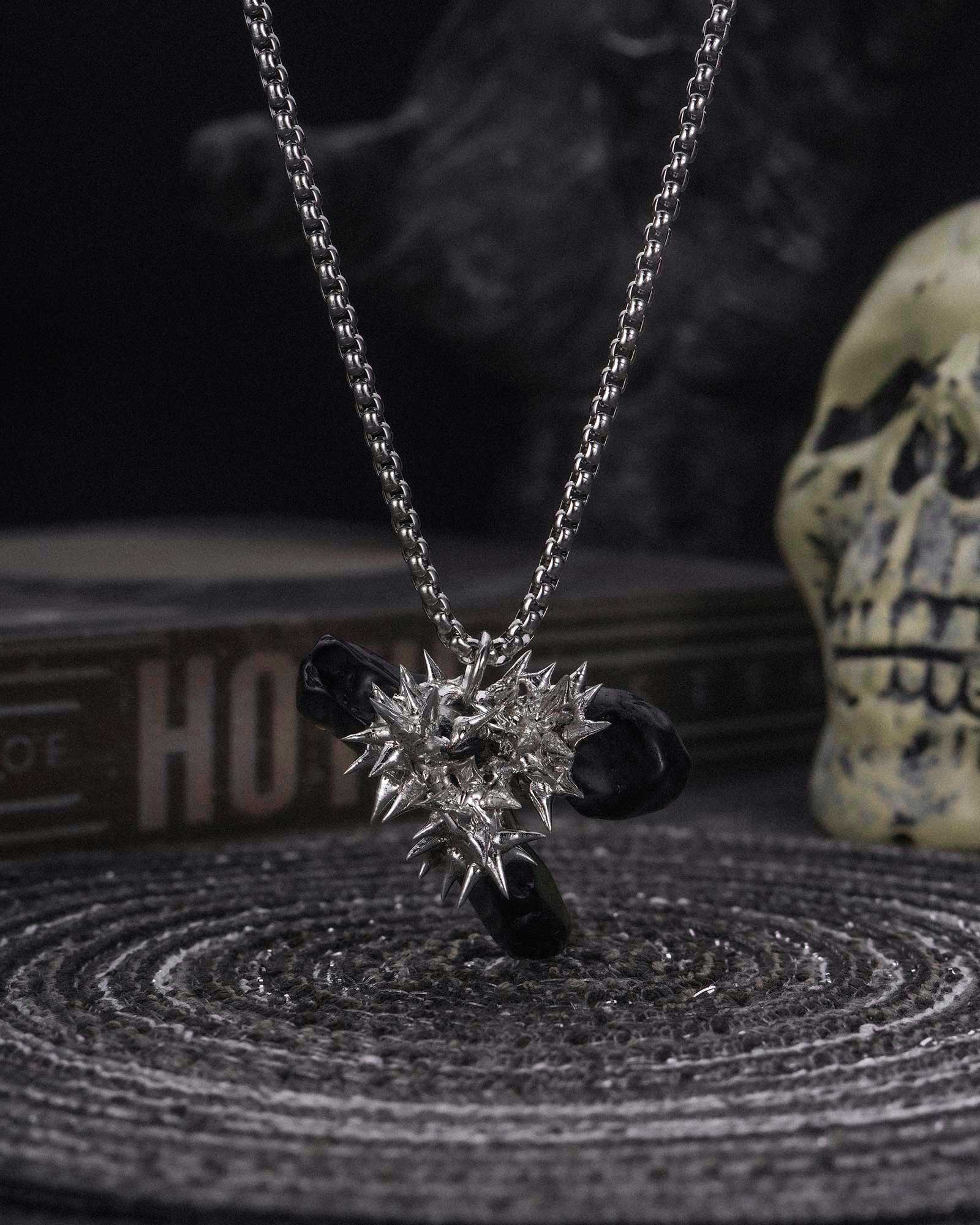 Trinity Spire, Wicked Soldered Black Crystak Necklace