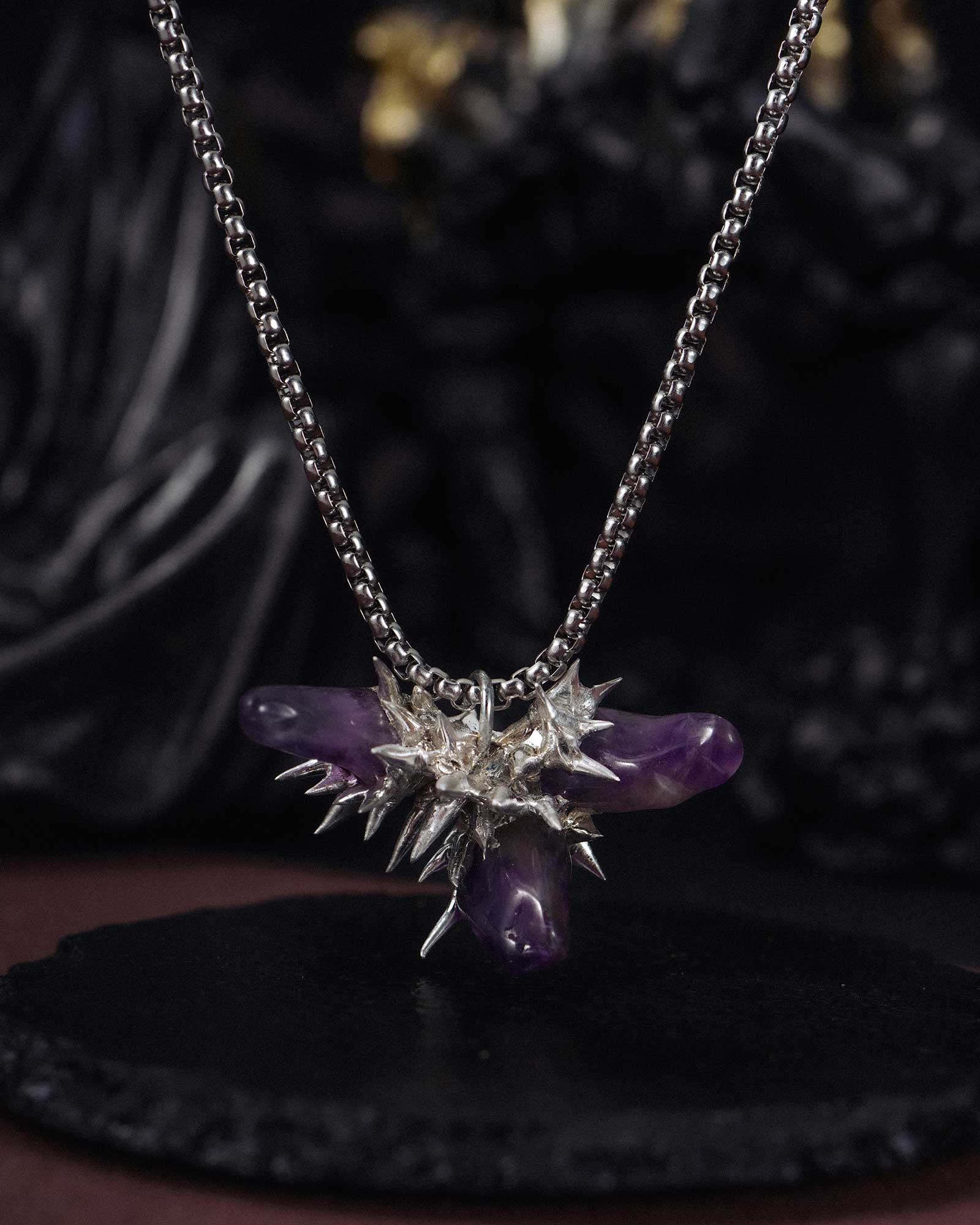 Ironwisteria, Funky Soldered Amethyst Necklace