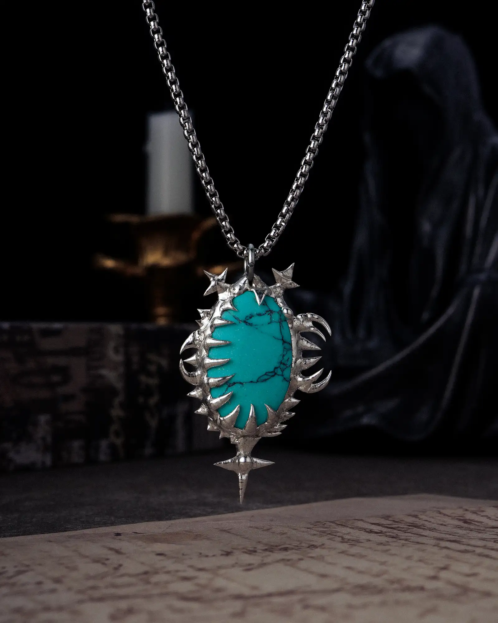 Moonward Rune, Enchanting Handcrafted Turquoise Necklace