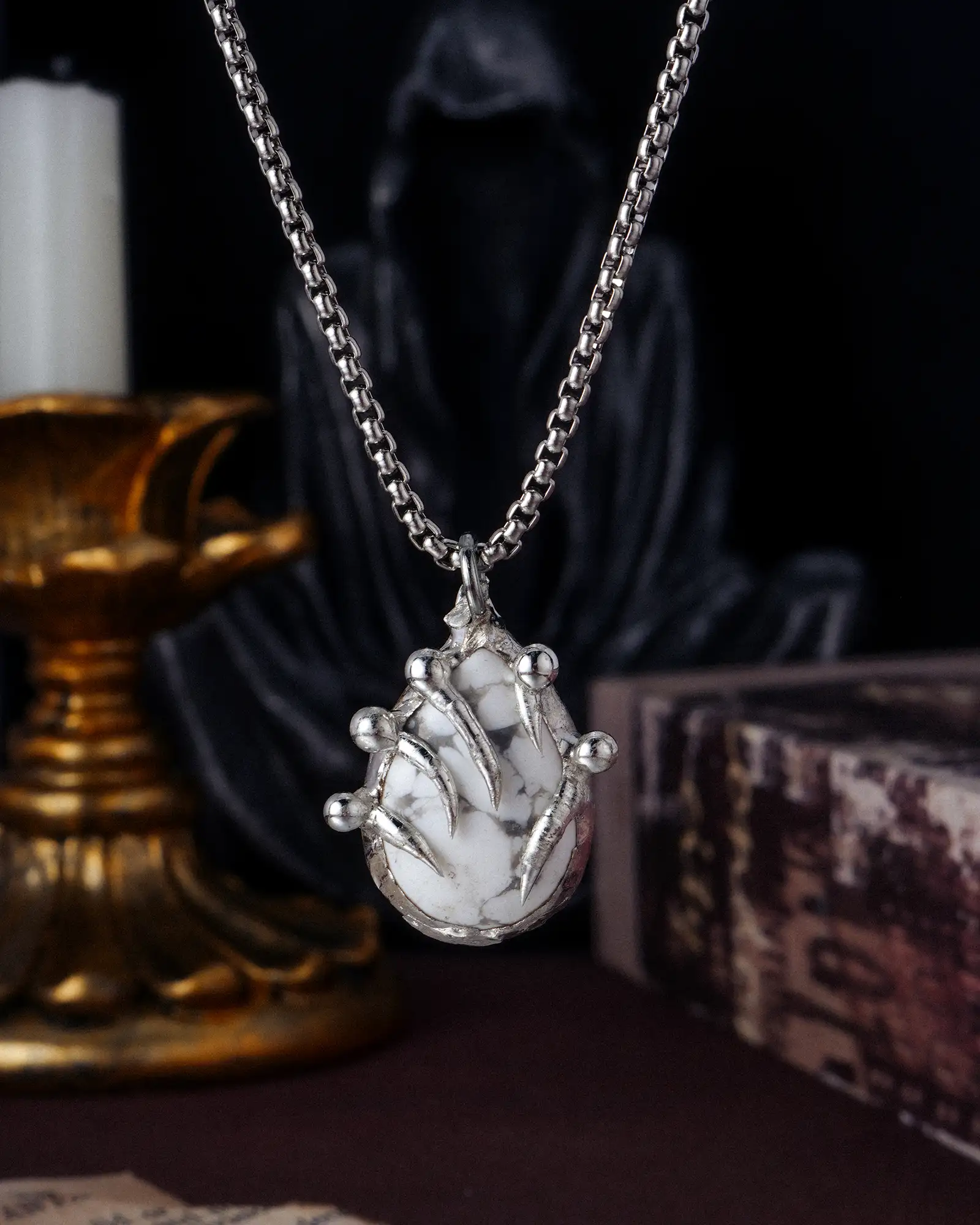 Crawl, Delicate Handcrafted White Turquoise Necklace