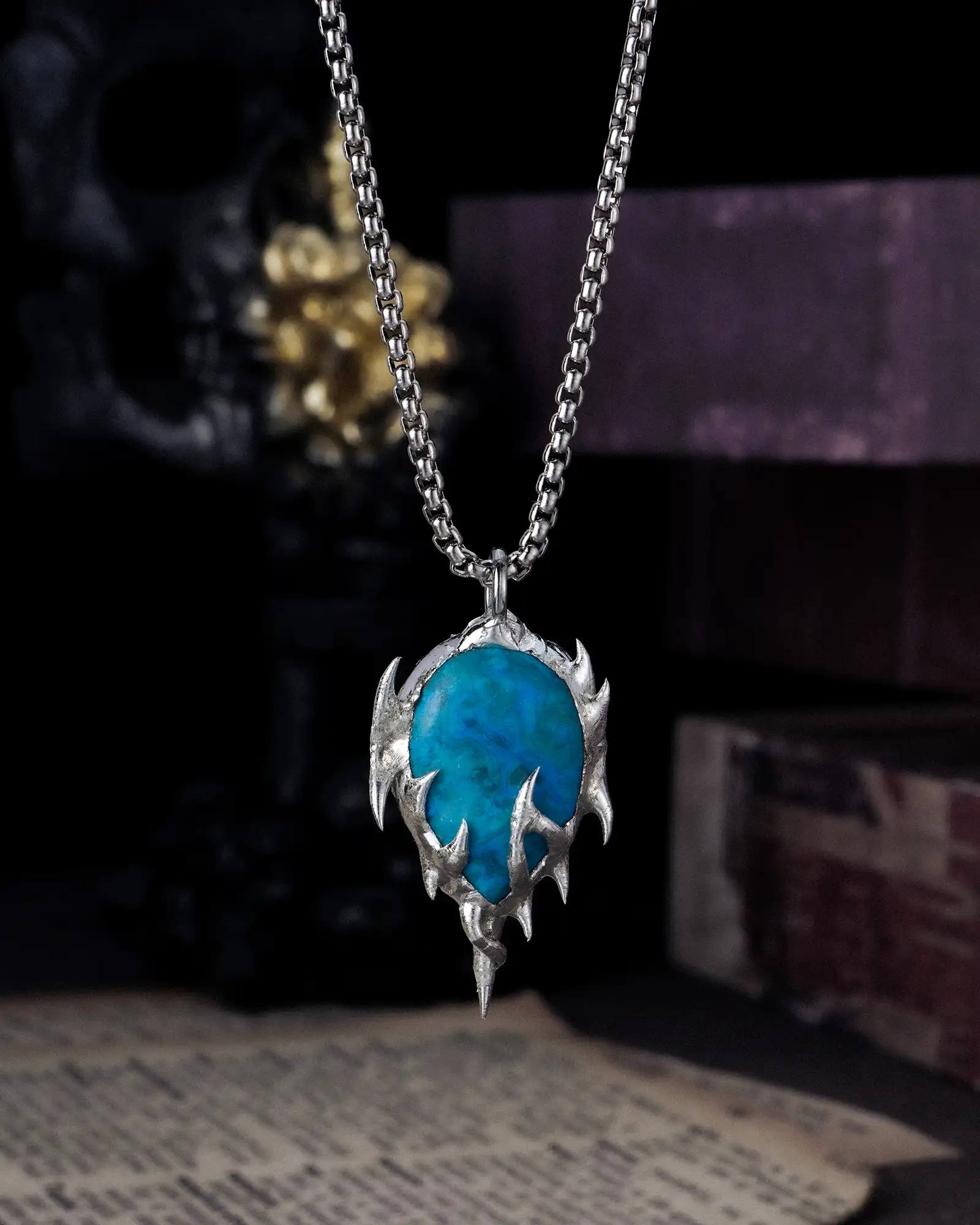Sinking Spirit, Haunting Spiked Turquoise Necklace