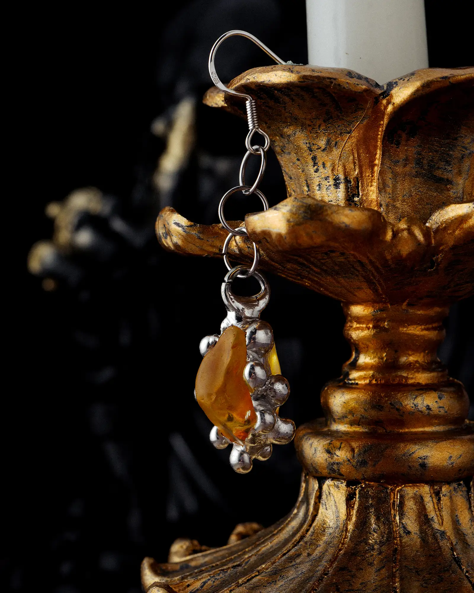 【One Earring Only】Solar Drop, Sleek Metallic Citrine Earring