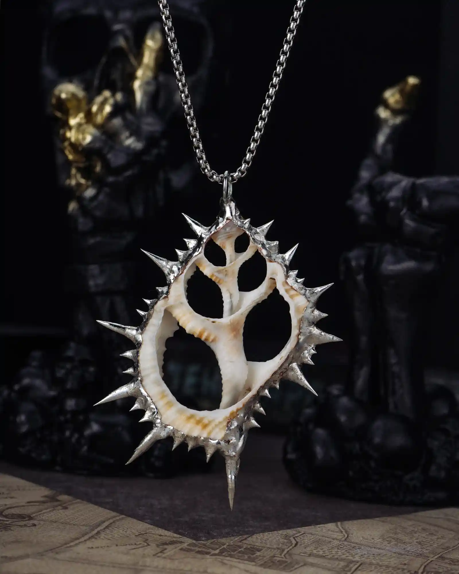 Pirate Crest, Gothic Soldered Seashell Slice Necklace