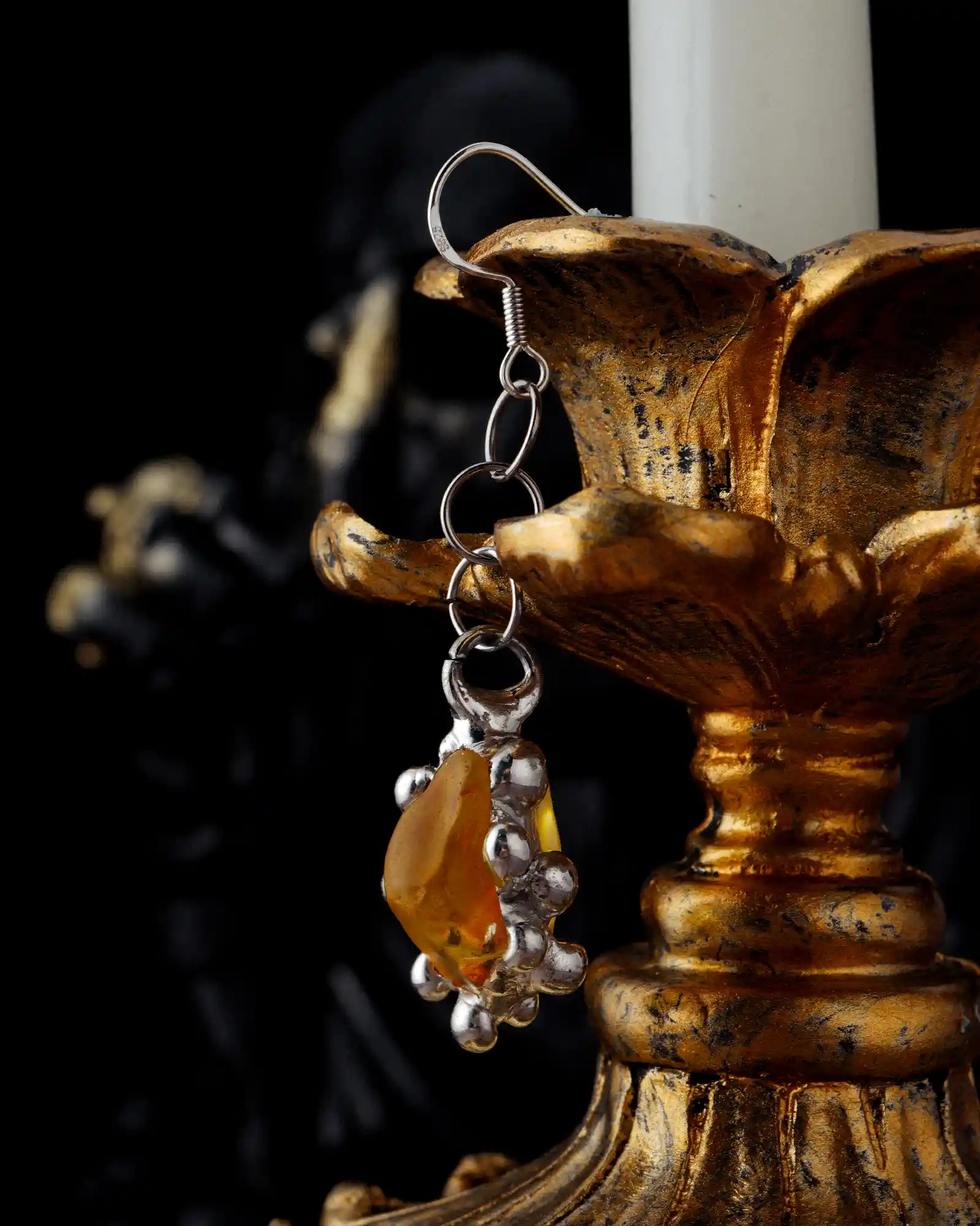 [One Earring Only] Solar Drop, Sleek Metallic Citrine Earring