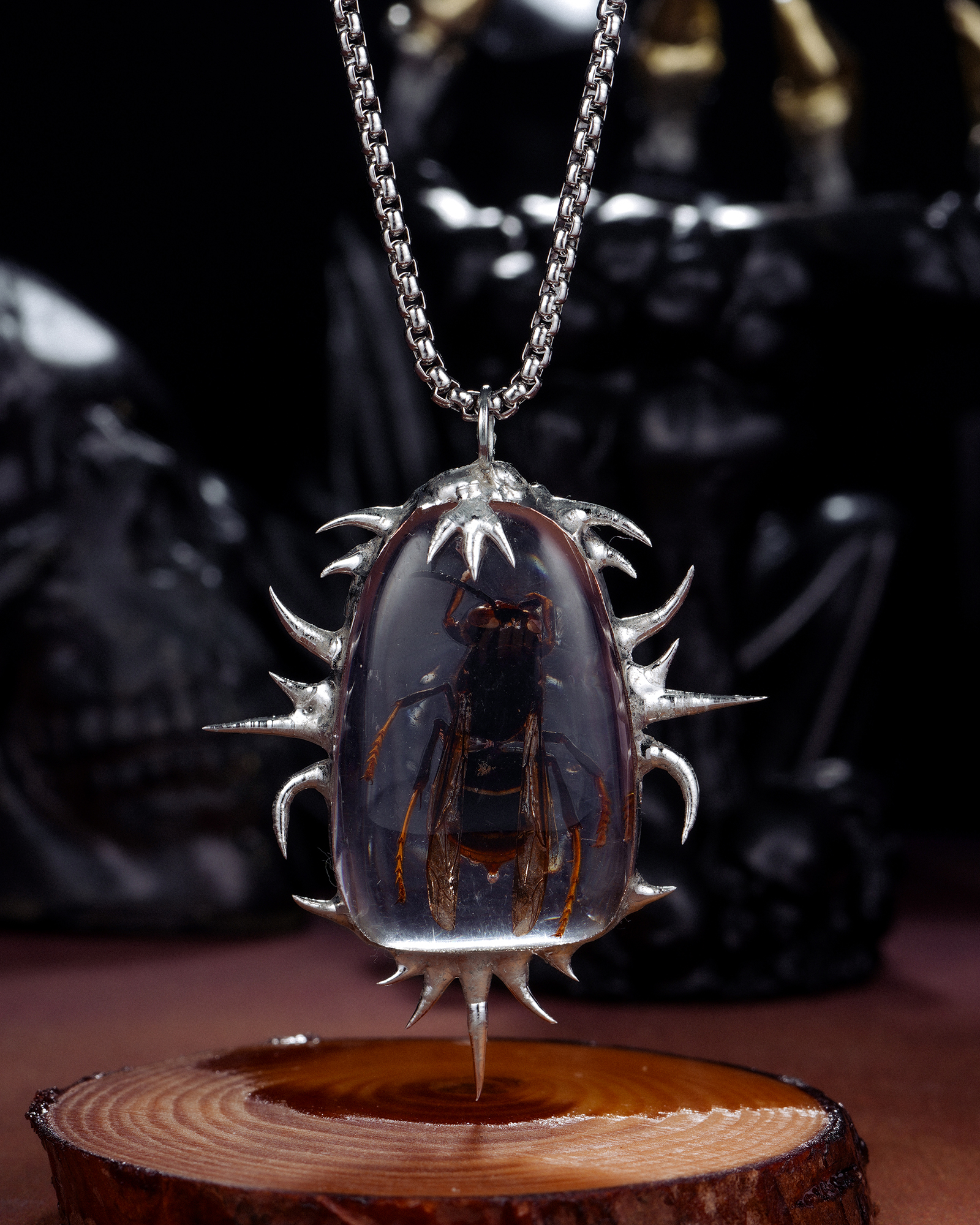Spine Siphon, Spiky Soldered Wasp Specimen Necklace