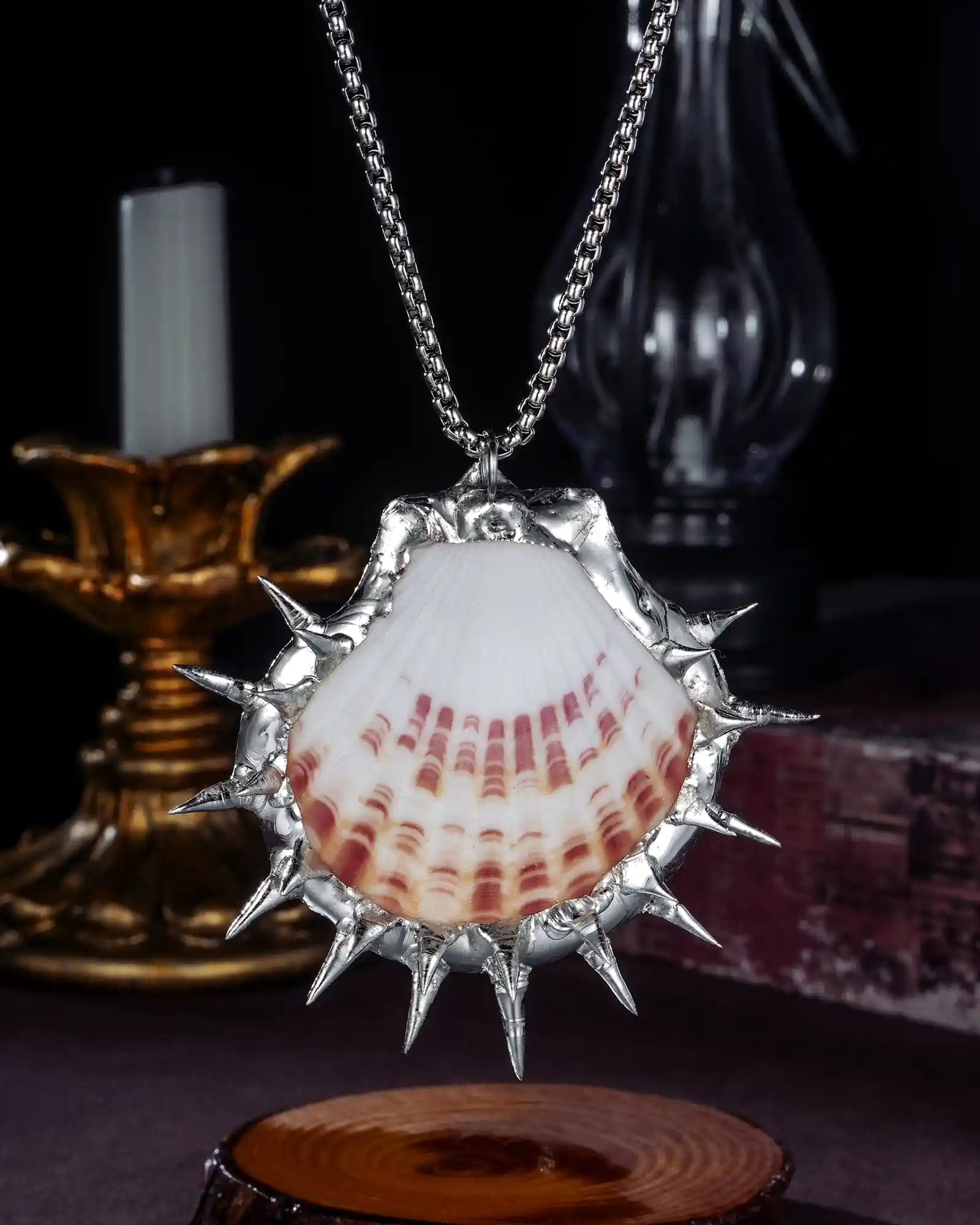 Snarl Spike, Gothic Handcrafted Soldered Seashell Necklace
