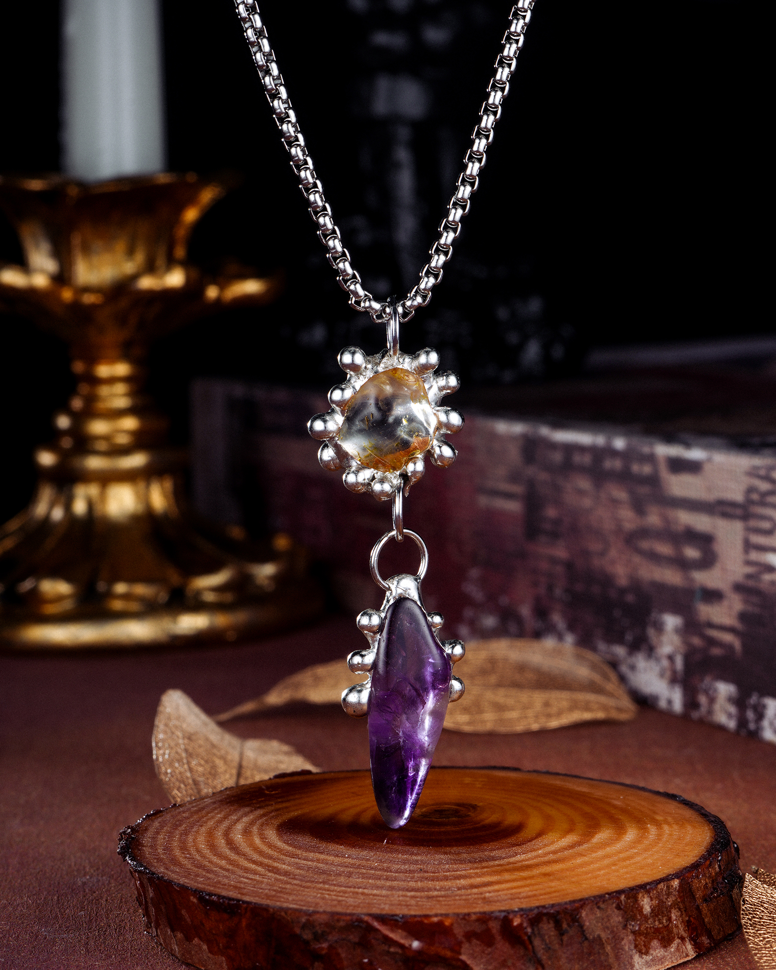Dusk and Dawn, Unique Citrine and Amethyst Necklace