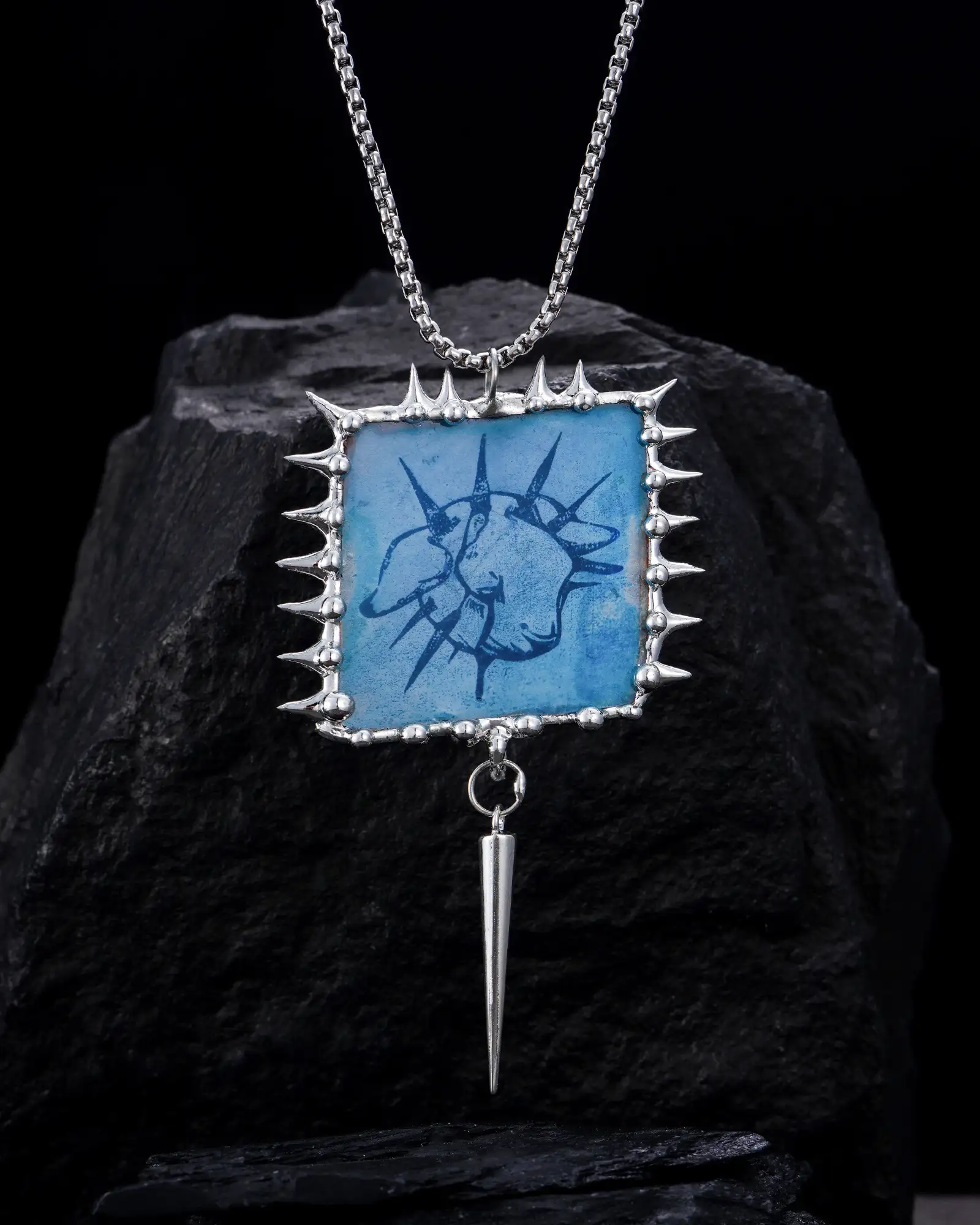 Fractured, Jagged Soldered Cyanotype Pendant