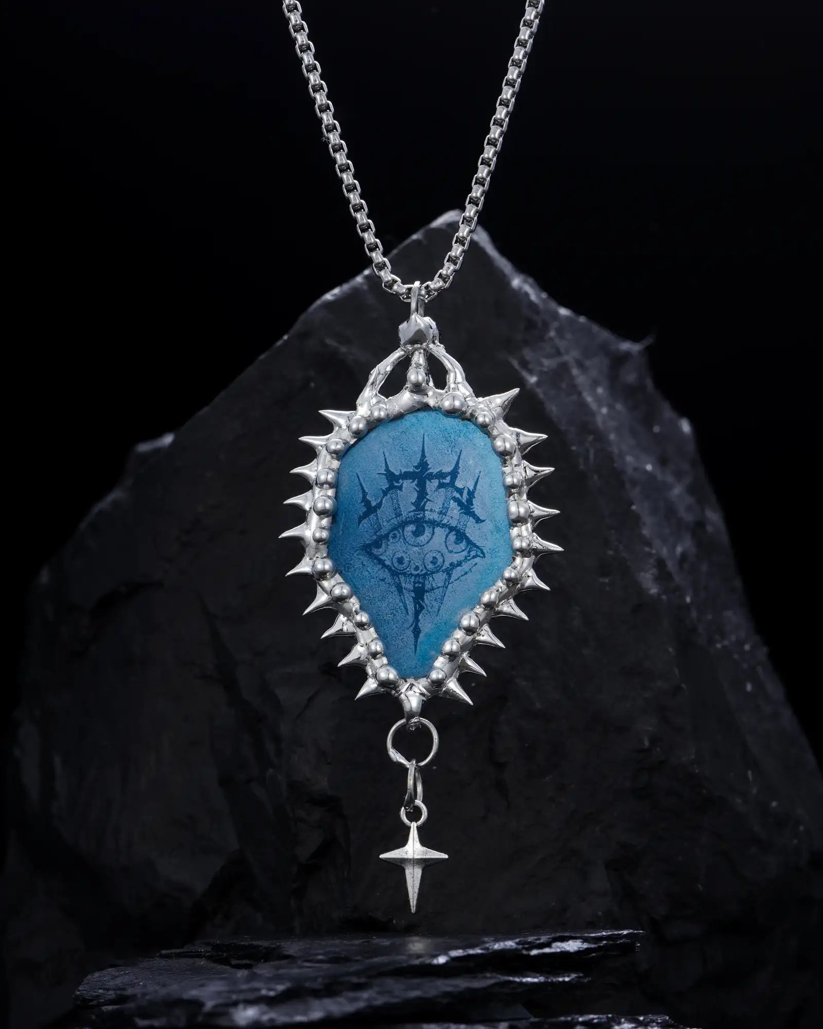 Cyan Eye Stake, Eerie Cyanotype Soldered Pendant