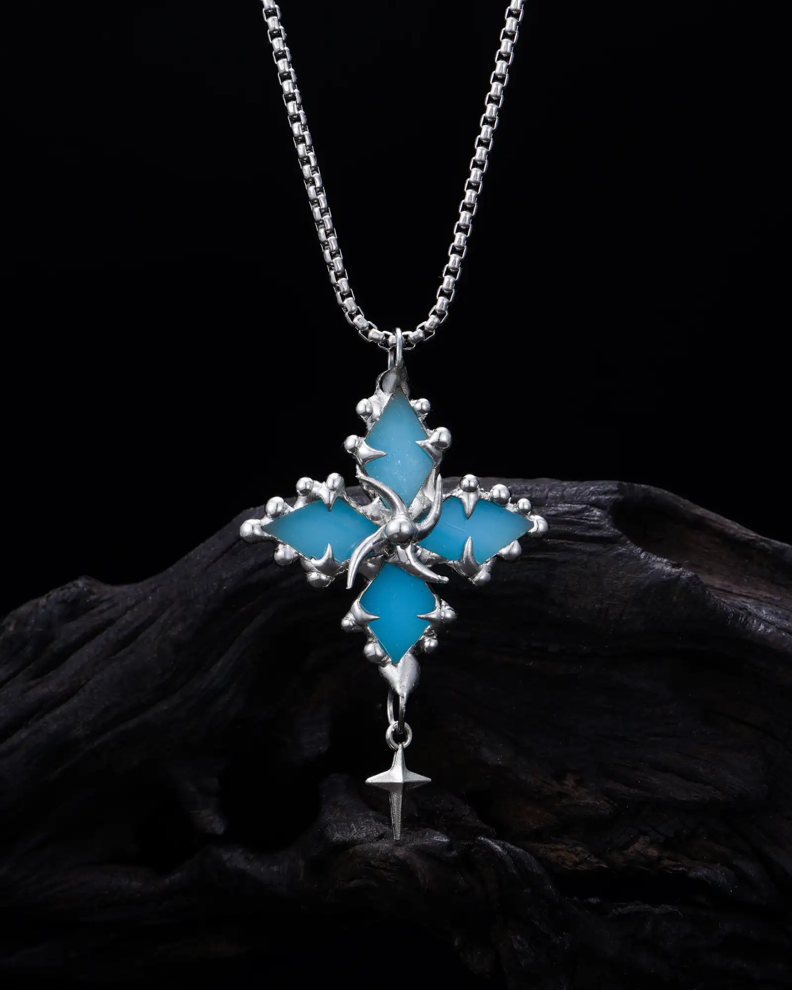 Bluewind Bloom, Ethereal Stained Glass Necklace