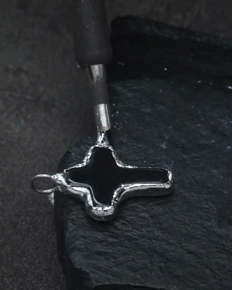 Hollow Faith, Black Crystal Cross Necklace - view 1