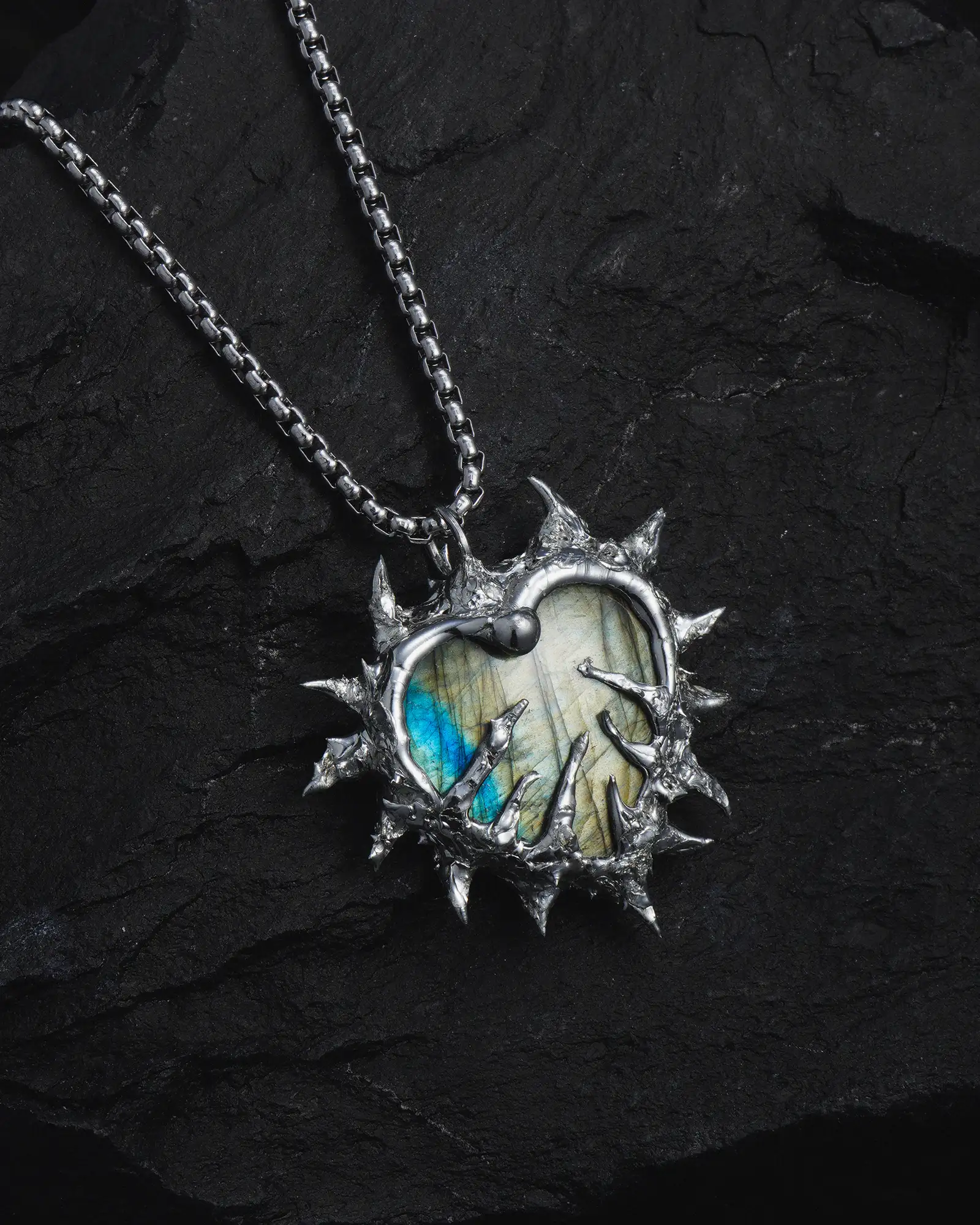 Barbed Aurora, Dark Gothic Labradorite Necklace - view 3