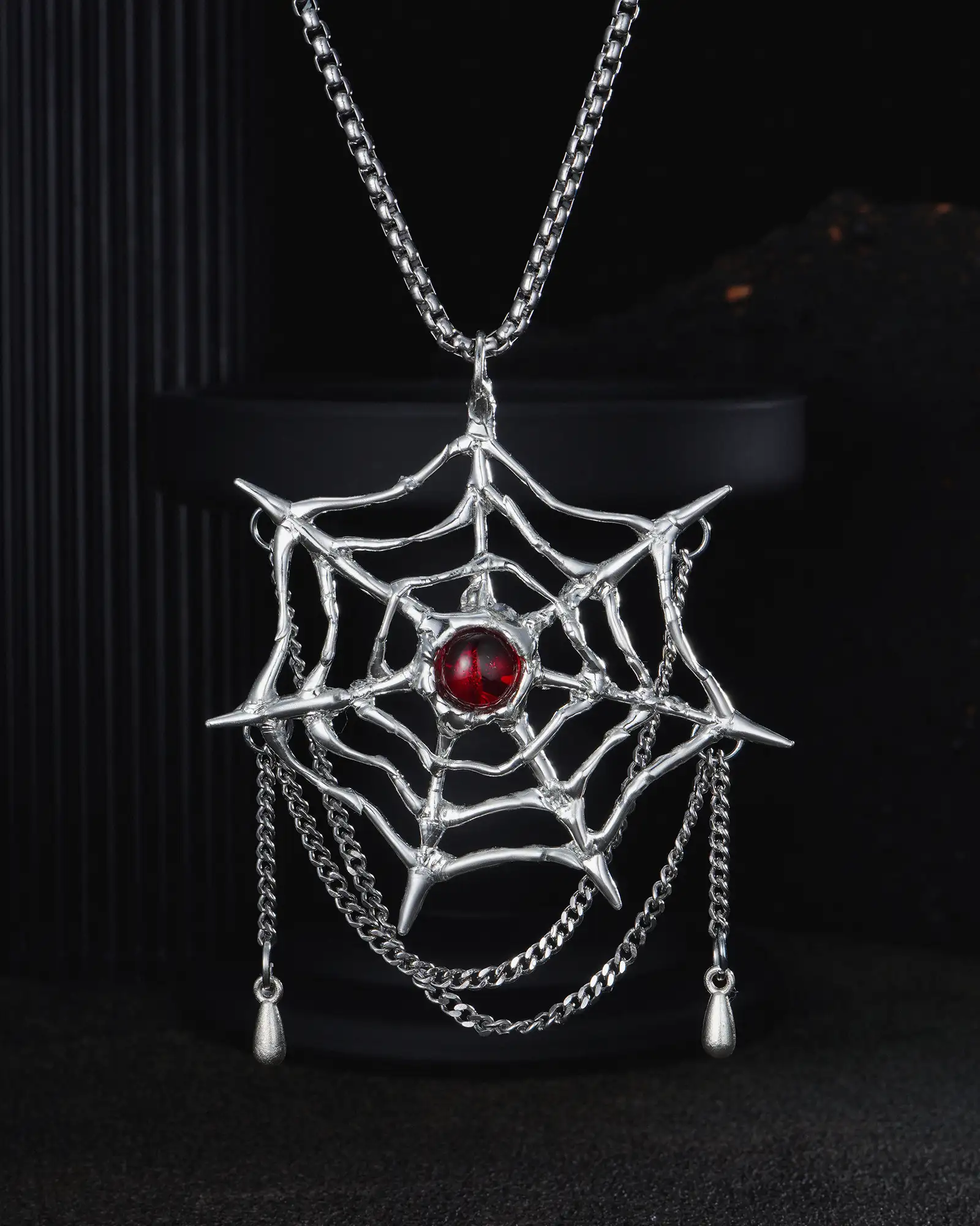 Tangled Fate, Soft-soldered Crimson Crystal Necklace - view 1