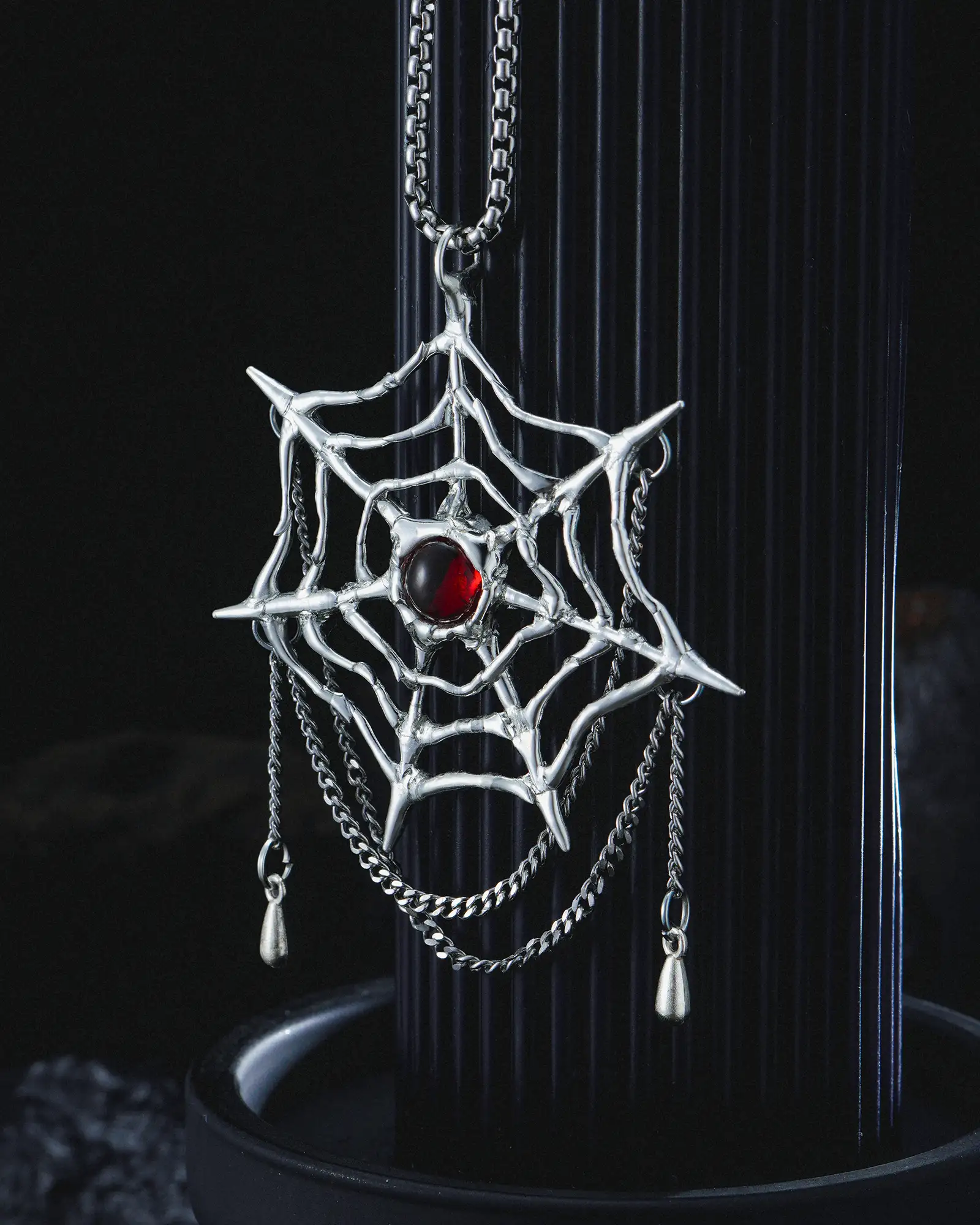 Tangled Fate, Soft-soldered Crimson Crystal Necklace - view 2