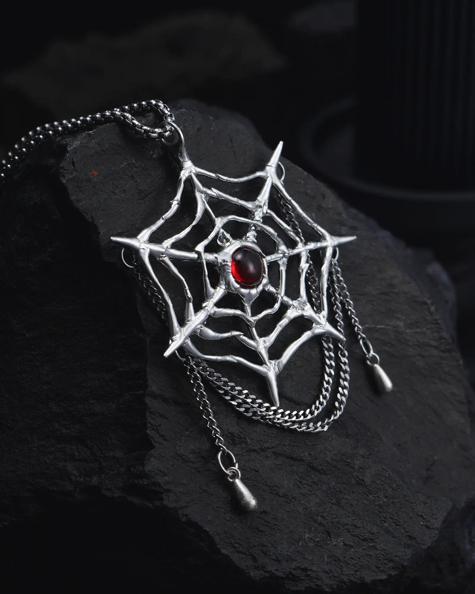 Tangled Fate, Soft-soldered Crimson Crystal Necklace - view 3