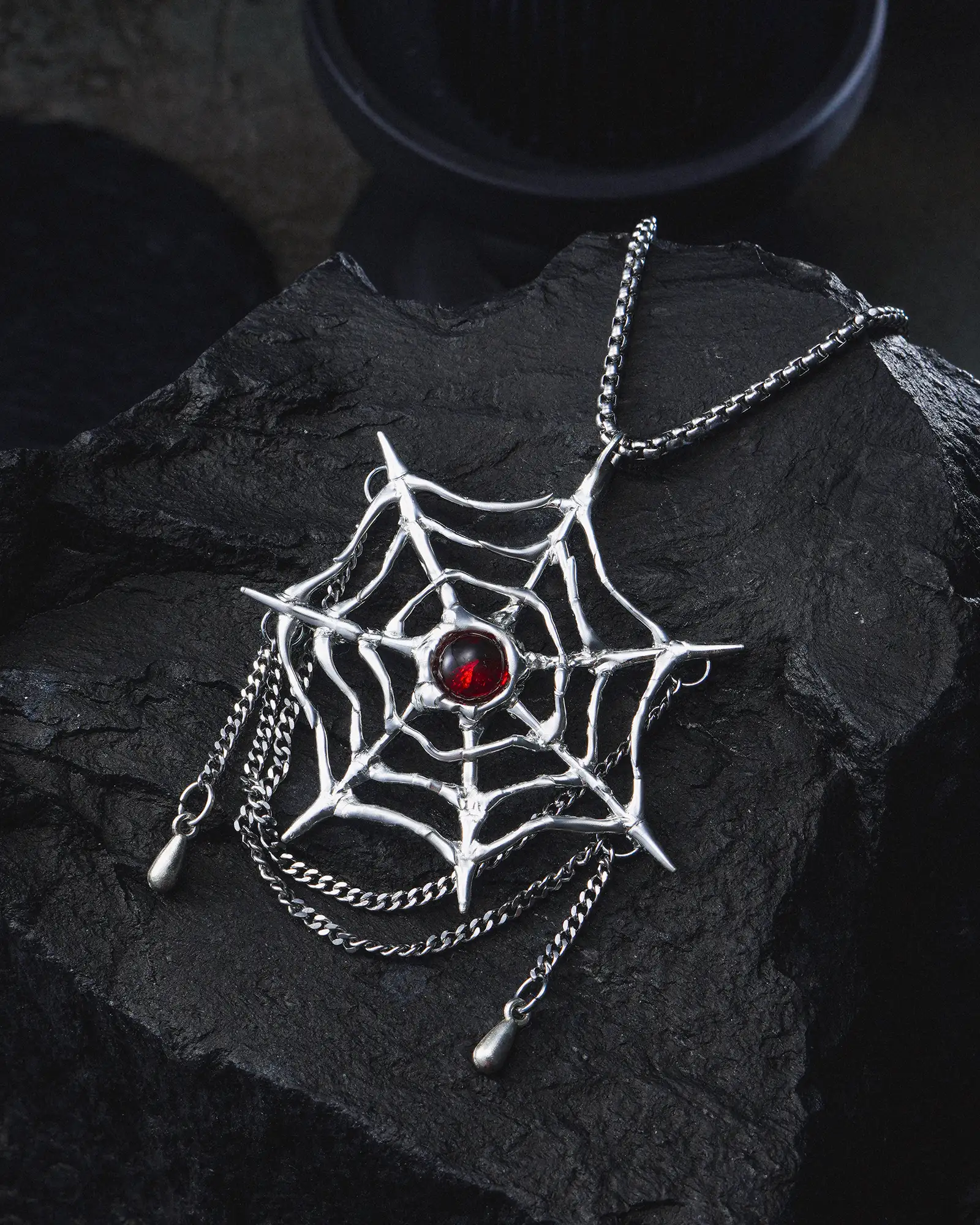Tangled Fate, Soft-soldered Crimson Crystal Necklace - view 4