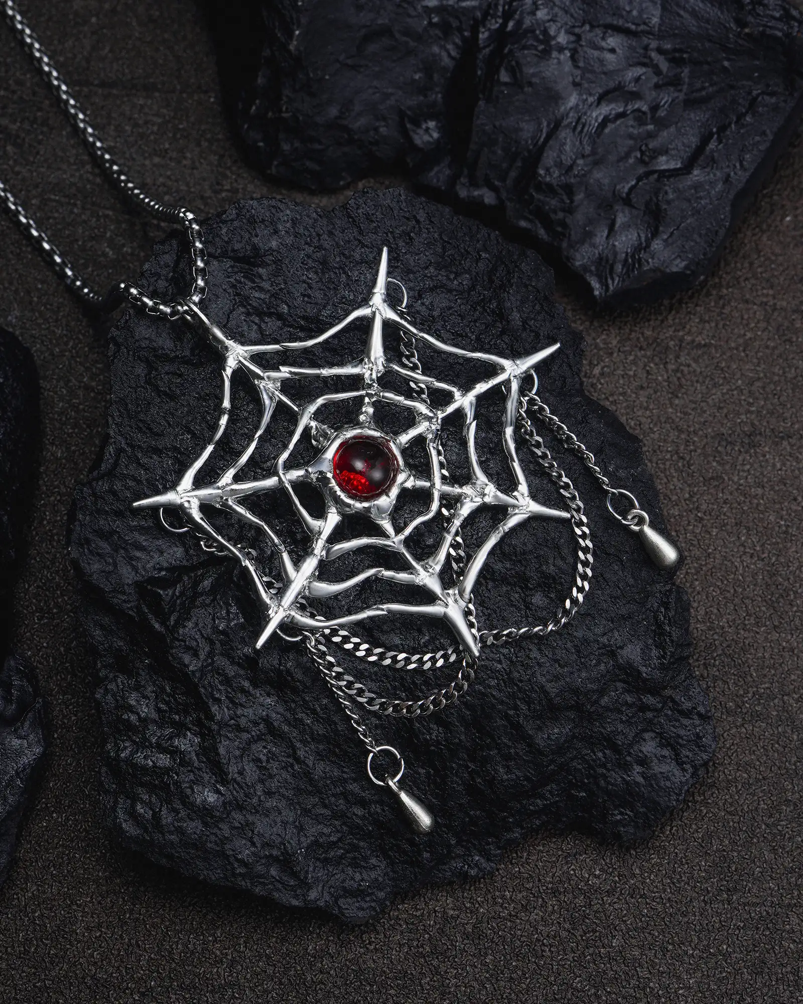 Tangled Fate, Soft-soldered Crimson Crystal Necklace - view 5