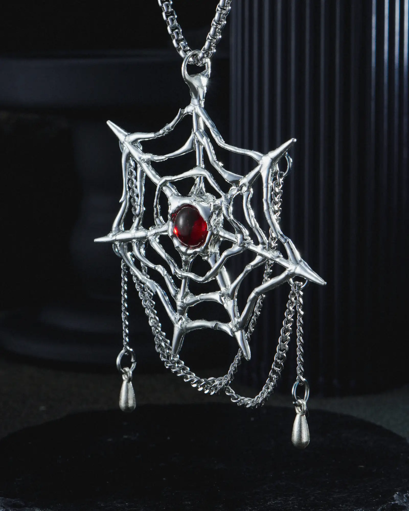 Tangled Fate, Soft-soldered Crimson Crystal Necklace - view 6