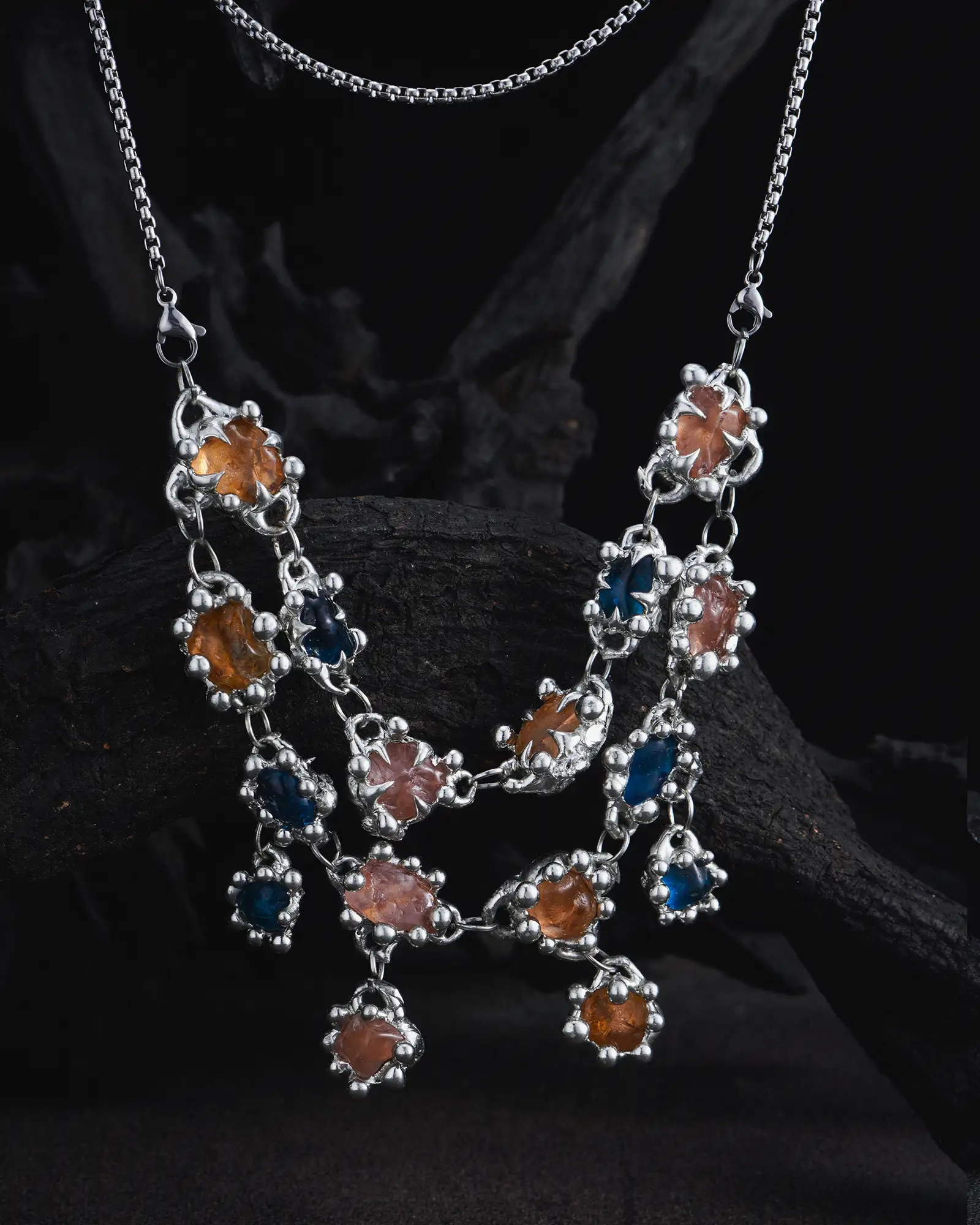 Nocturnal Cascade, Glamorous Soldered Crystal Necklace