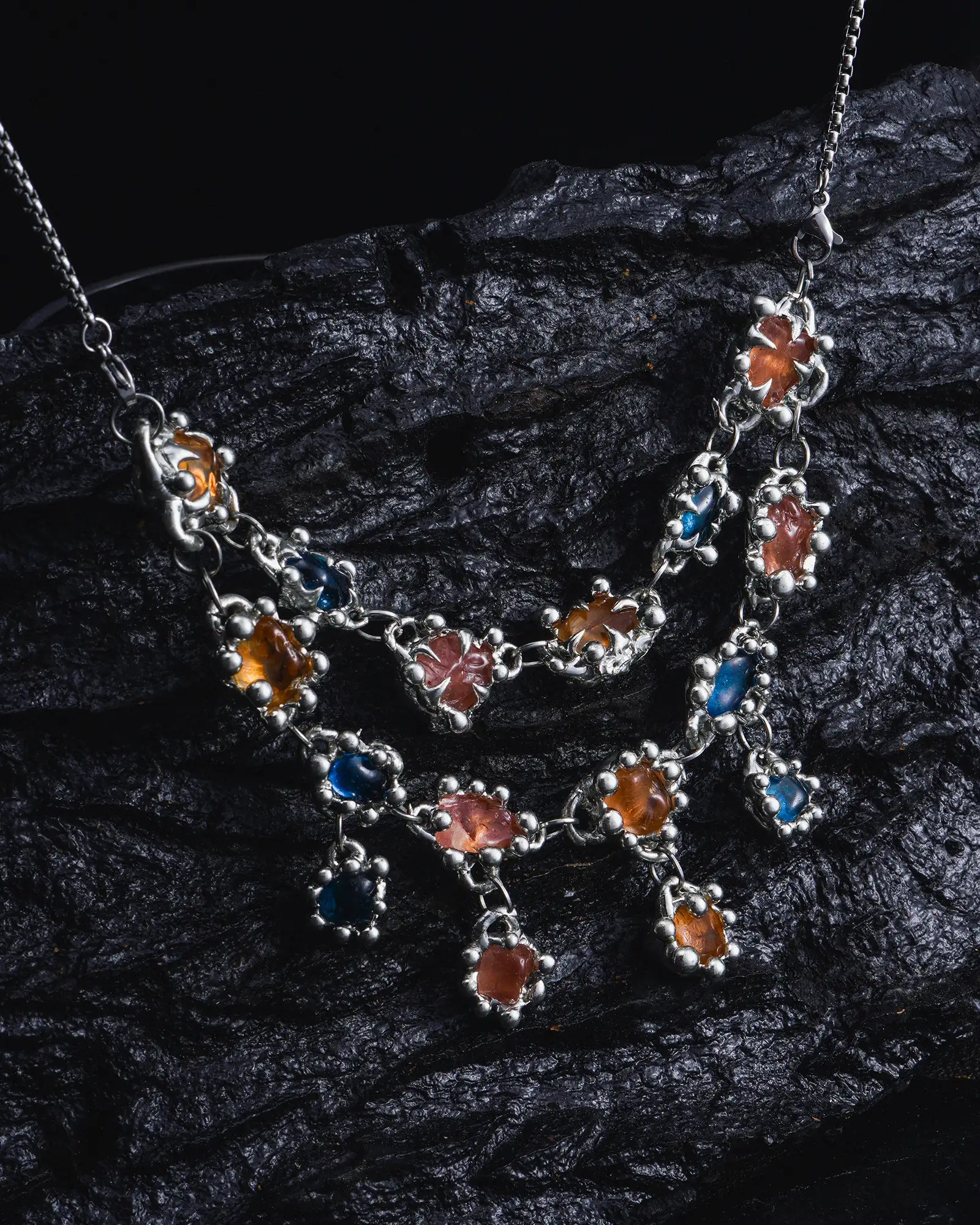 Nocturnal Cascade, Glamorous Soldered Crystal Necklace - view 2