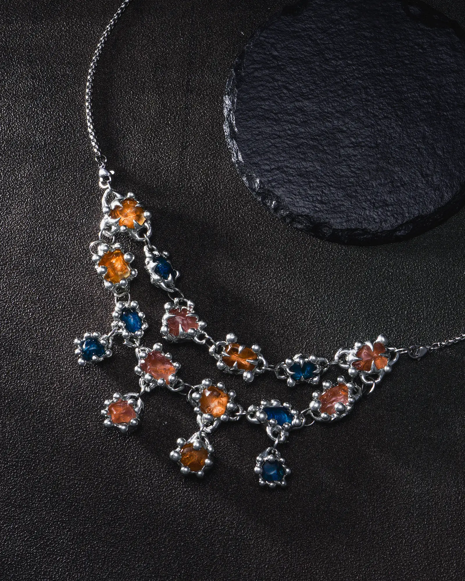 Nocturnal Cascade, Glamorous Soldered Crystal Necklace - view 3