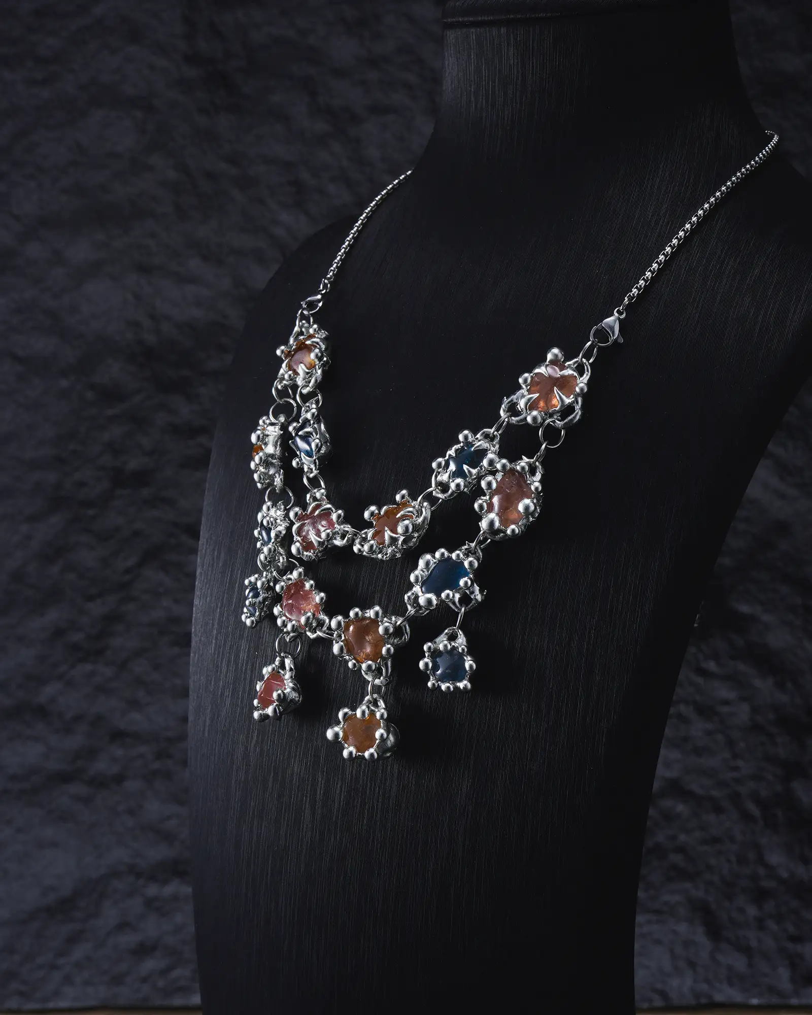 Nocturnal Cascade, Glamorous Soldered Crystal Necklace - view 4