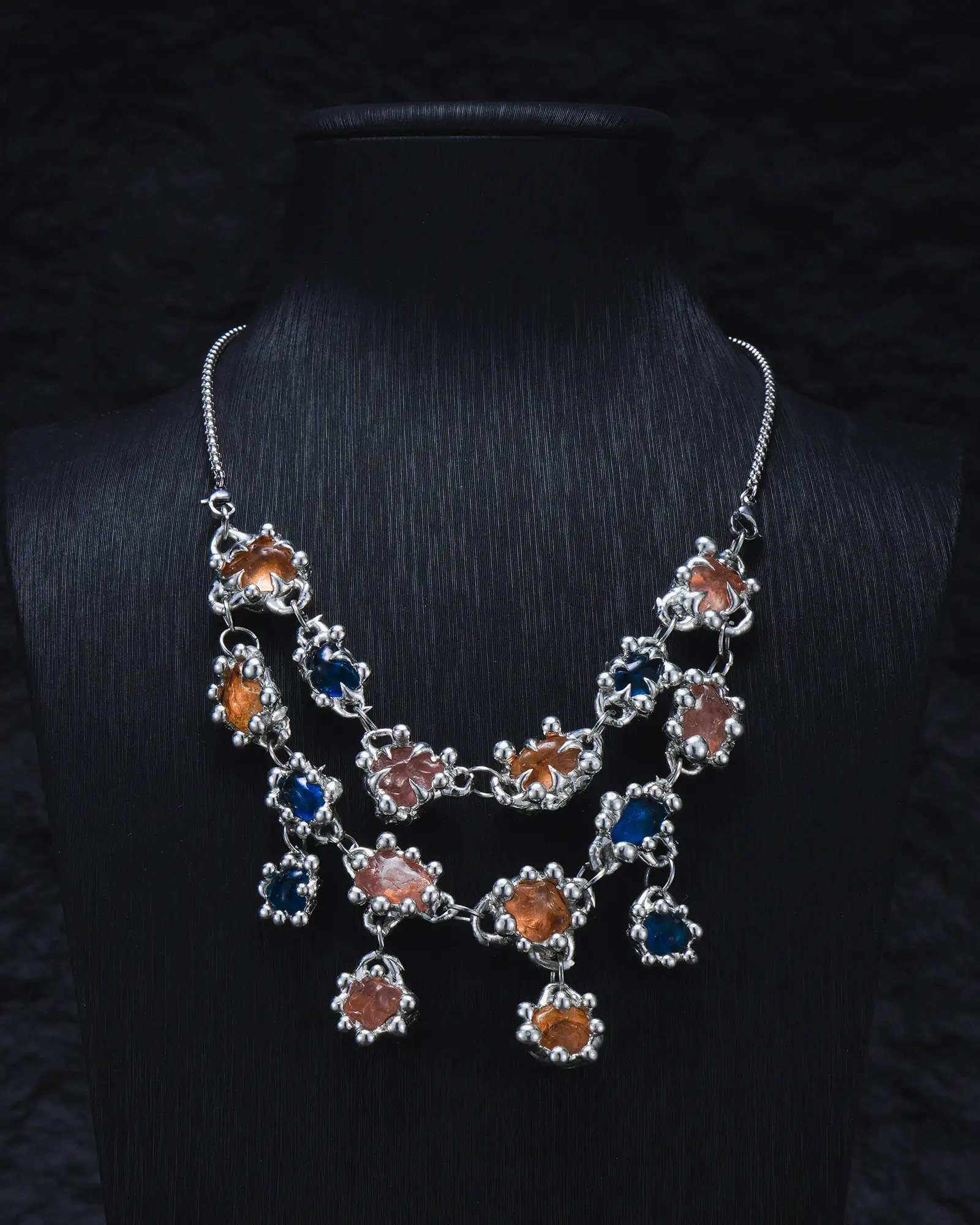 Nocturnal Cascade, Glamorous Soldered Crystal Necklace - view 5