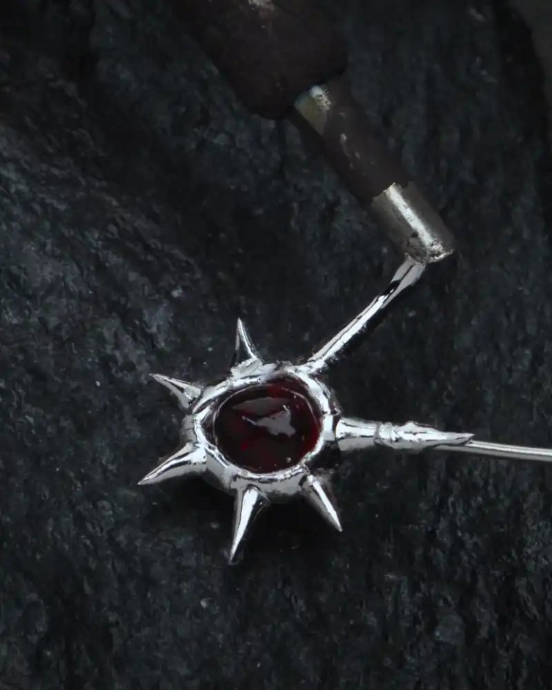 Tangled Fate, Soft-soldered Crimson Crystal Necklace - view 1