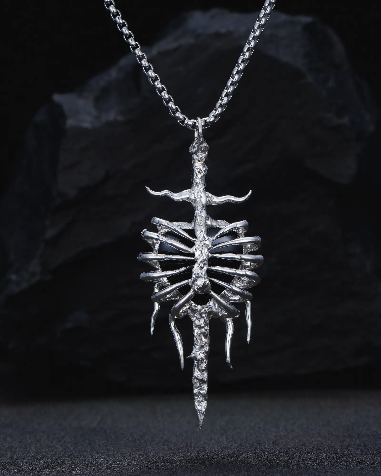 Stauros Heart, Ethereal Soldered Black Crystal Necklace - view 1