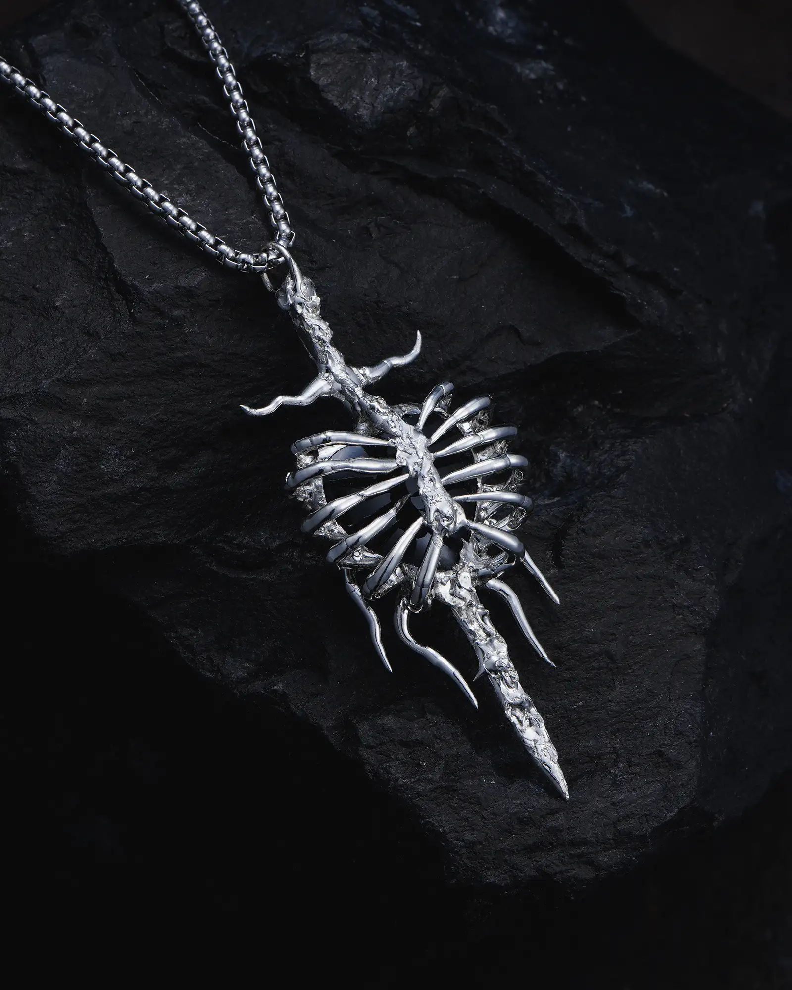 Stauros Heart, Ethereal Soldered Black Crystal Necklace - view 4