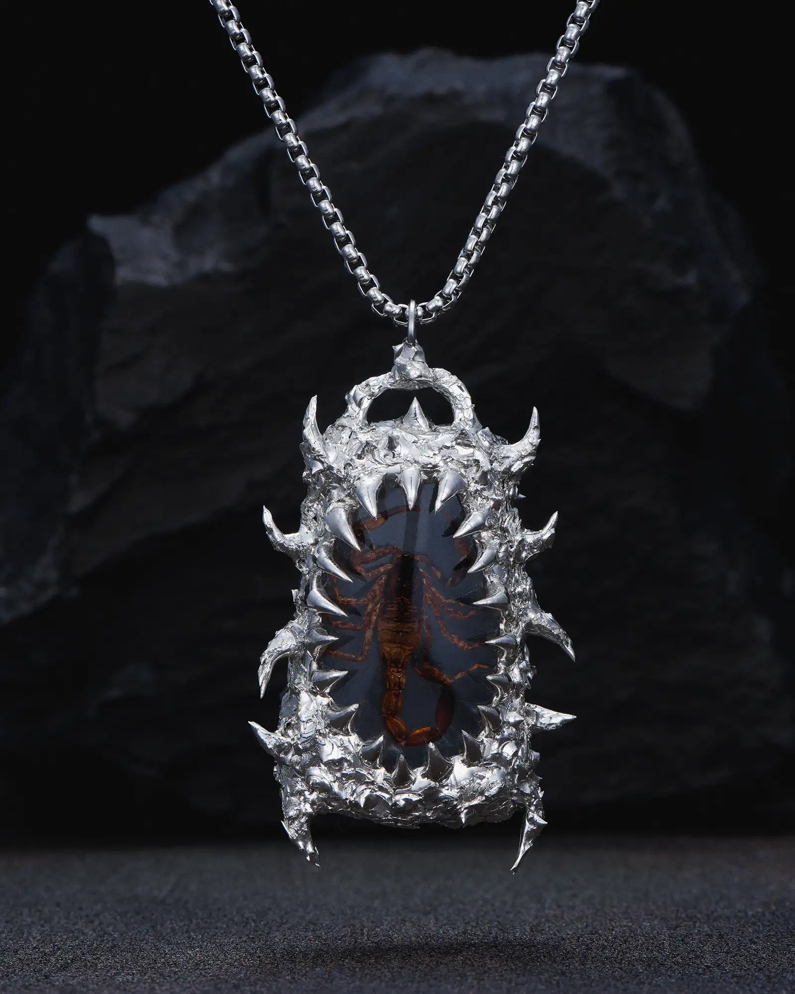 Fangs of Chronos, Haunting Amber Scorpion Necklace - view 1
