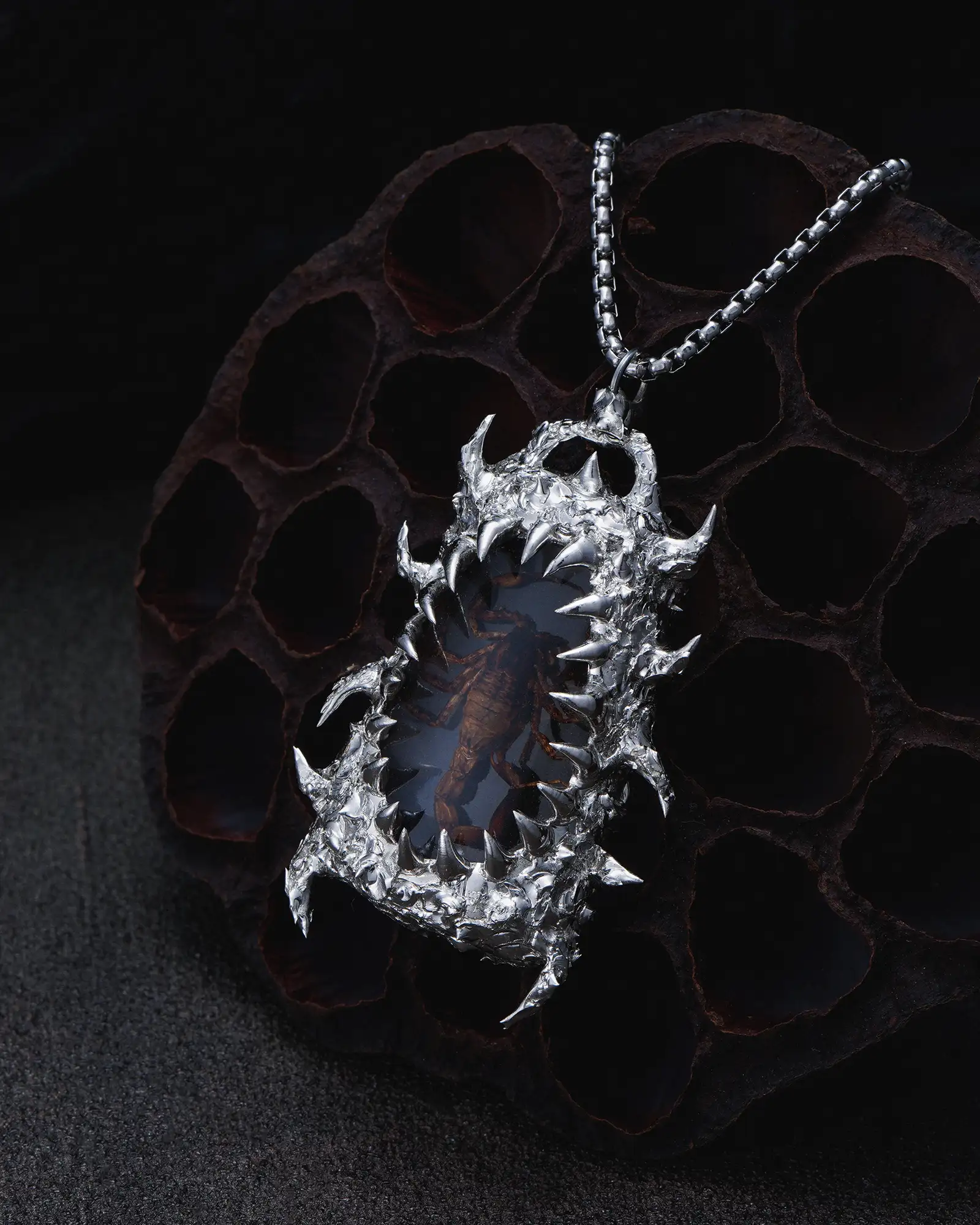 Fangs of Chronos, Haunting Amber Scorpion Necklace - view 2