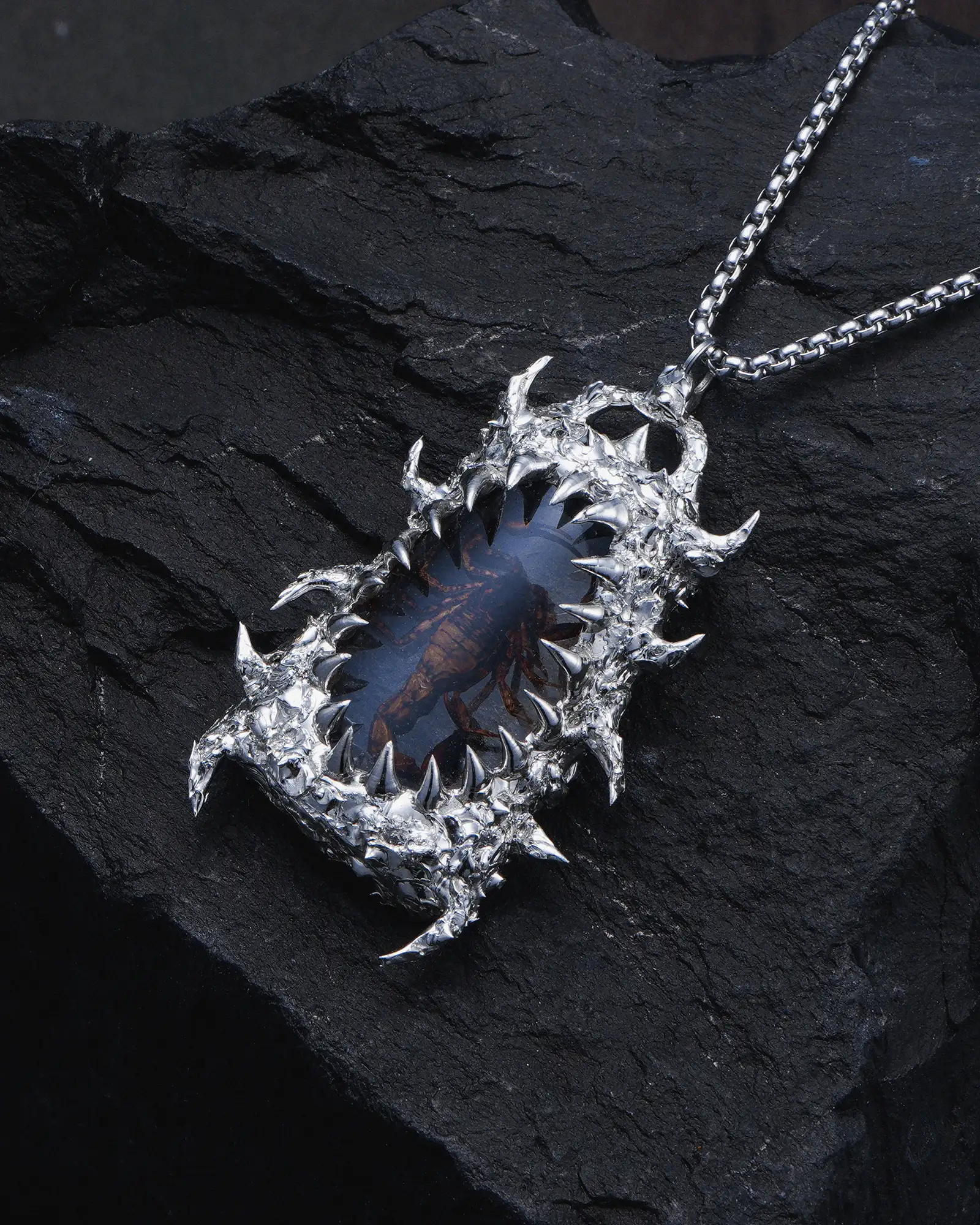 Fangs of Chronos, Haunting Amber Scorpion Necklace - view 3
