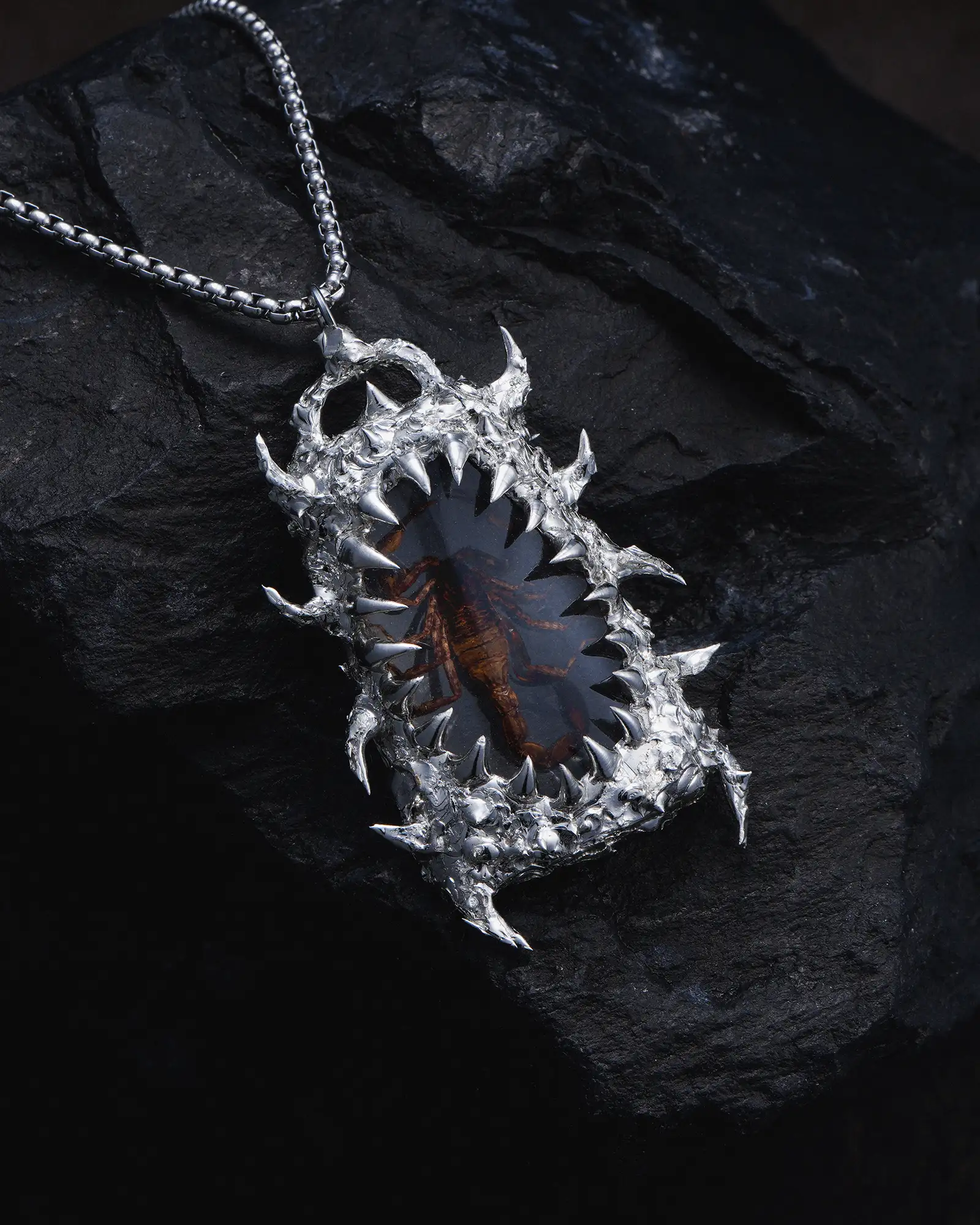 Fangs of Chronos, Haunting Amber Scorpion Necklace - view 4