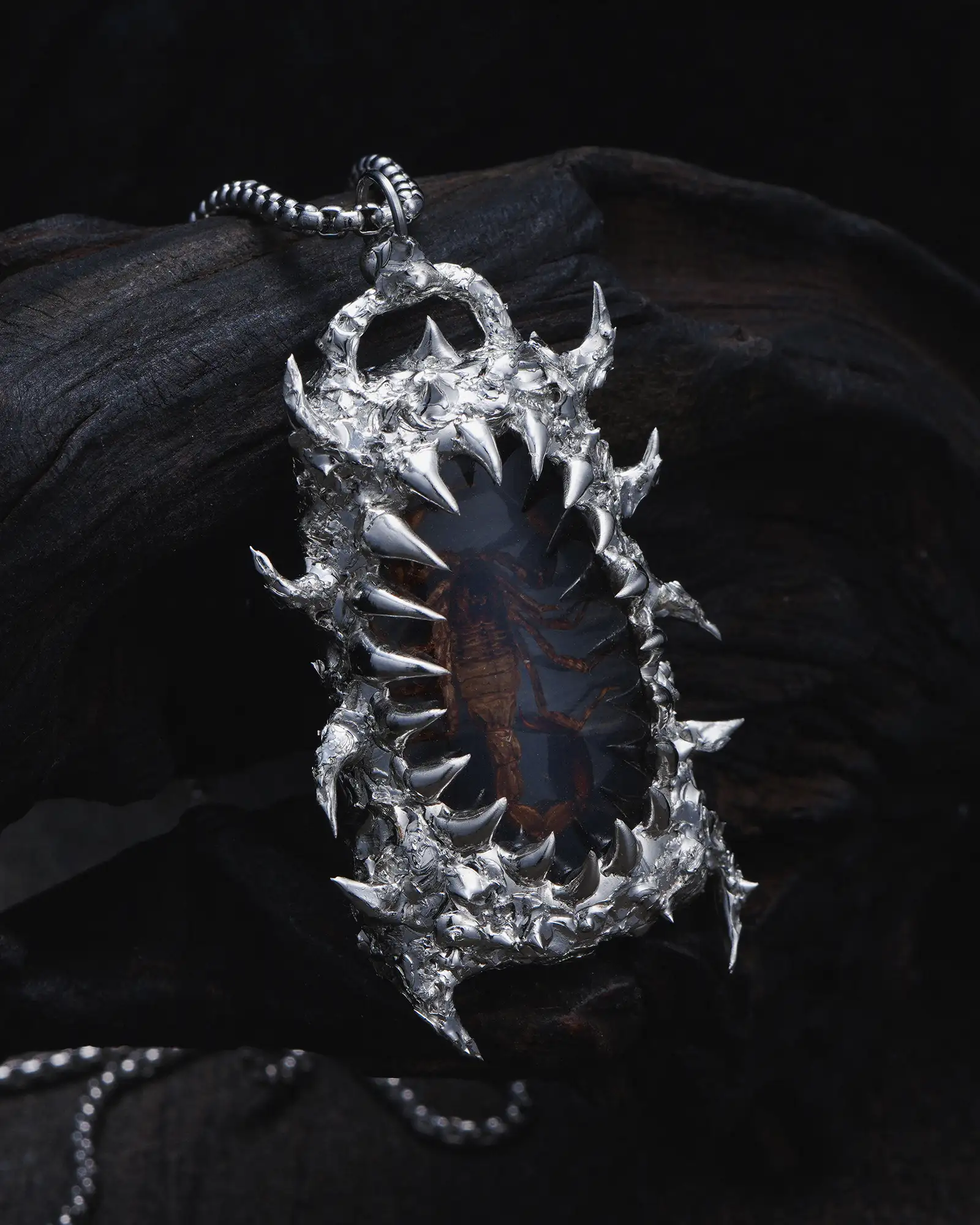 Fangs of Chronos, Haunting Amber Scorpion Necklace - view 5