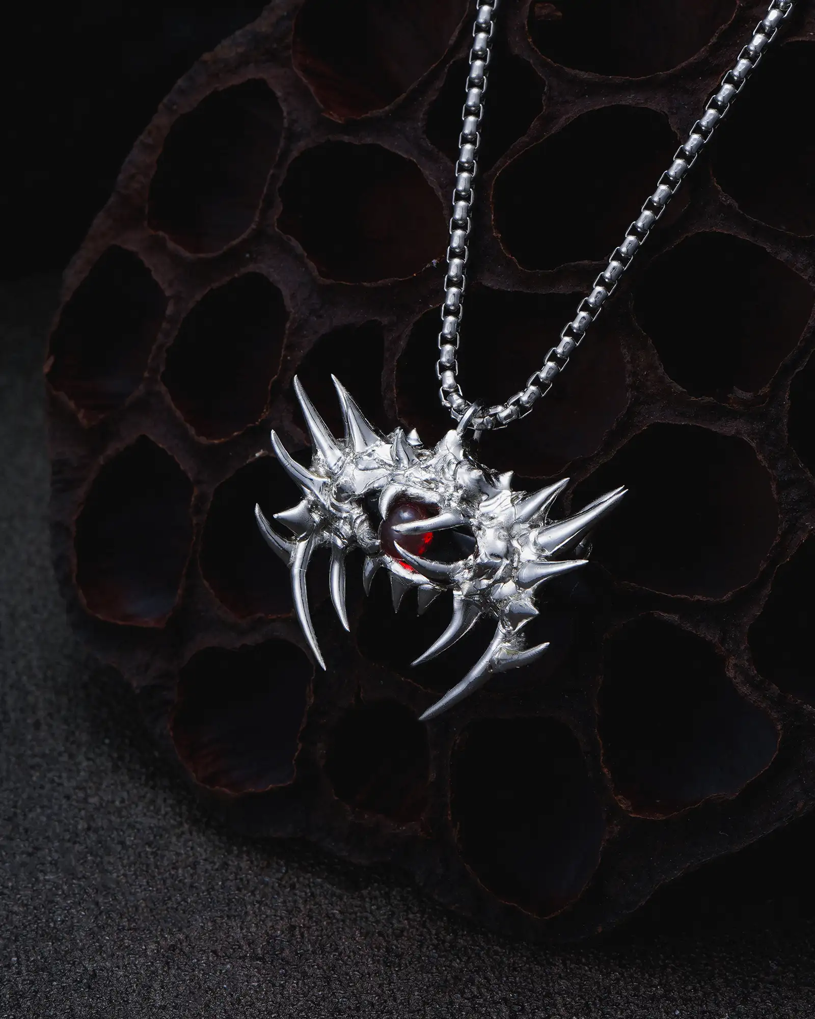 Crimson Panoptes, Uncanny Soldered Garnet Necklace - view 2