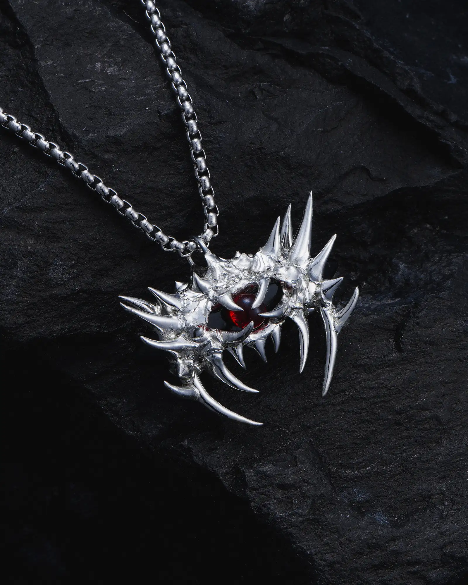 Crimson Panoptes, Uncanny Soldered Garnet Necklace - view 4