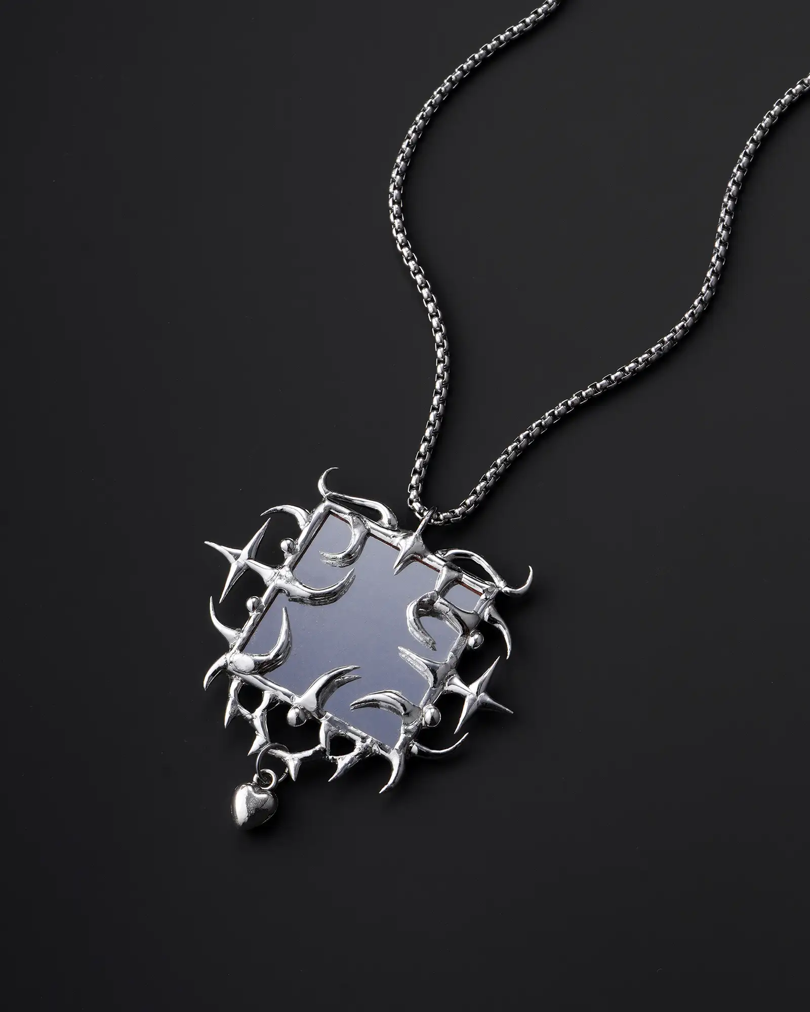 Vesperglass Heart, Dark Romantic Mirror Necklace - view 3