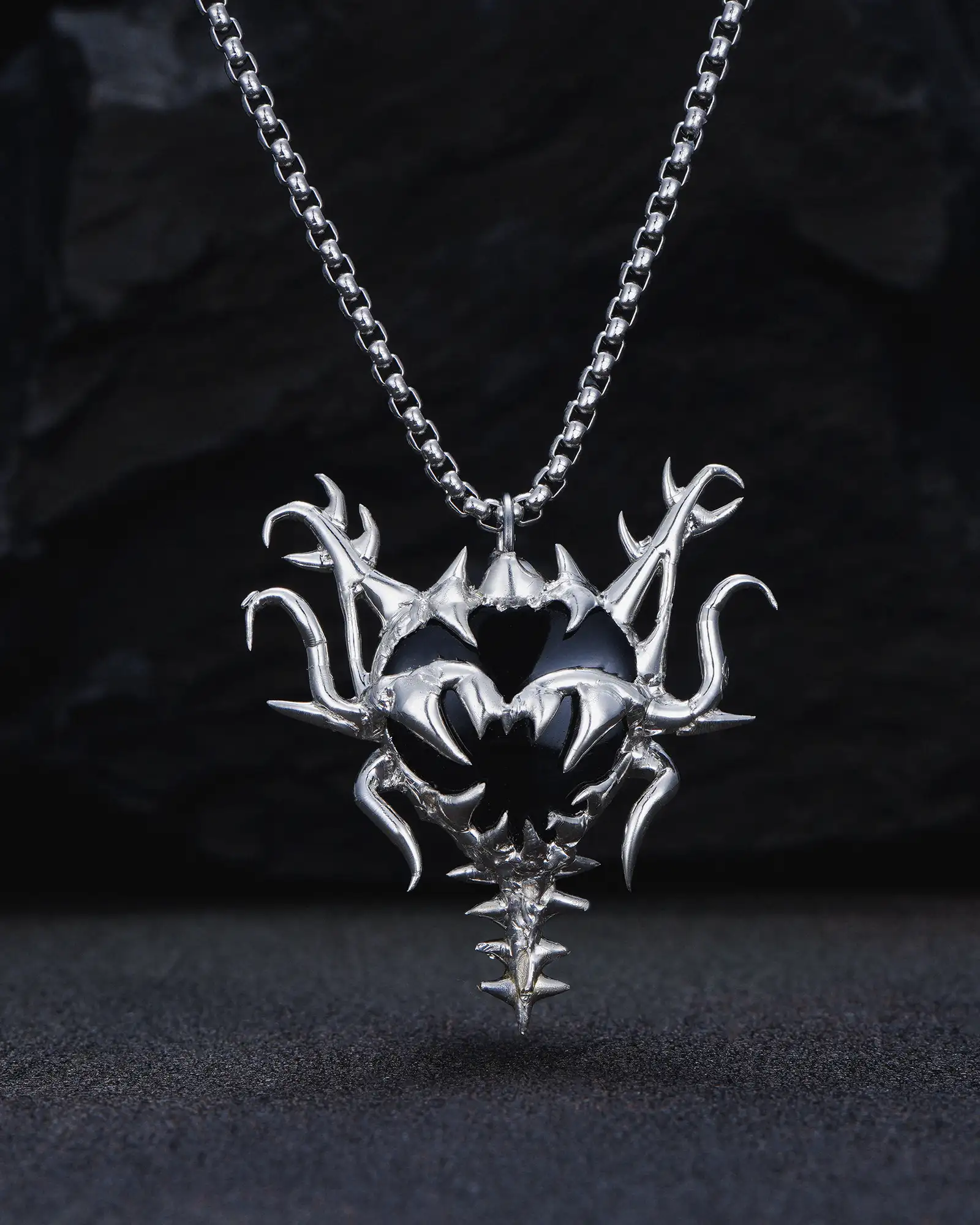 Metal Joker, Black Heart Jester Necklace - view 1