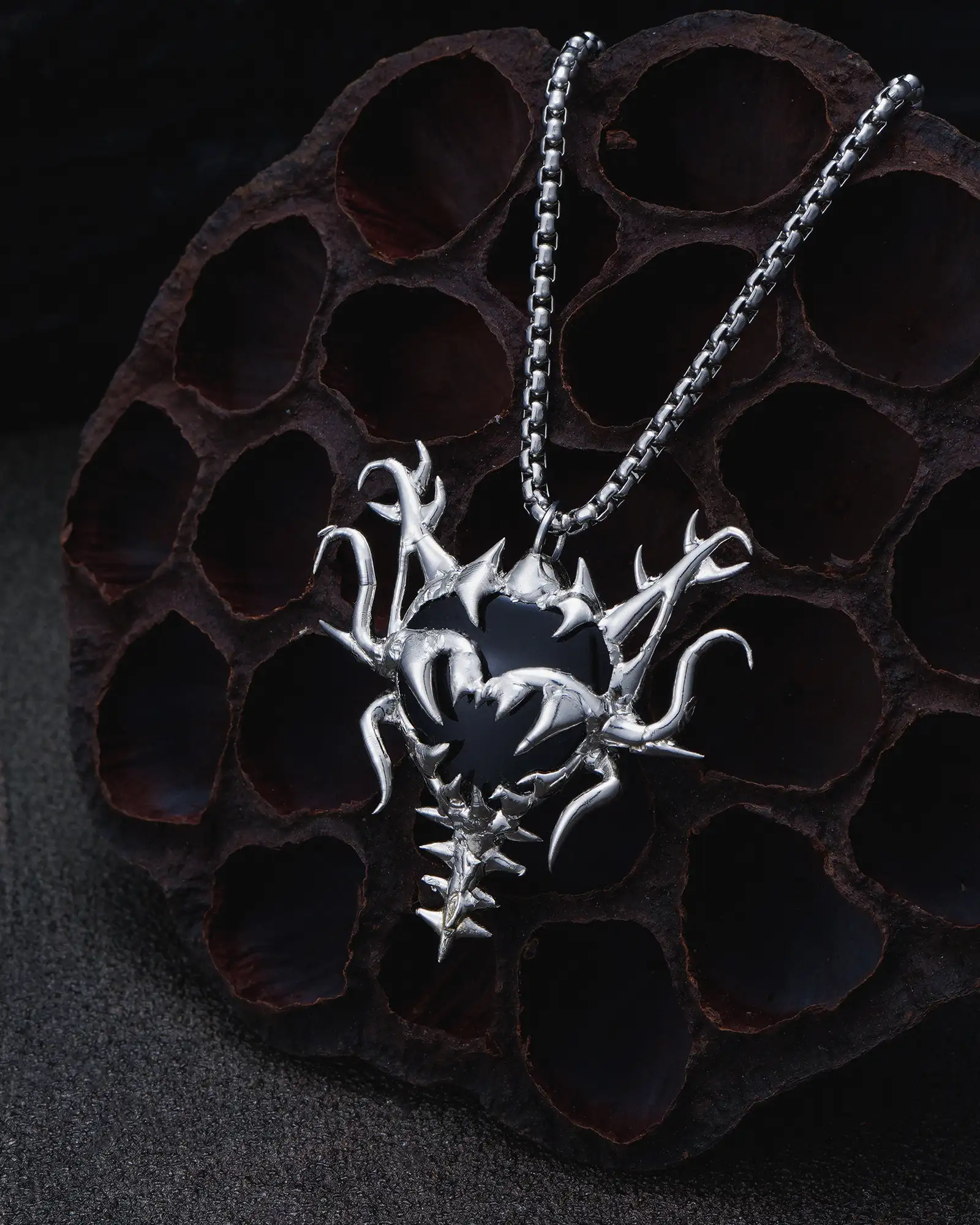 Metal Joker, Black Heart Jester Necklace - view 4