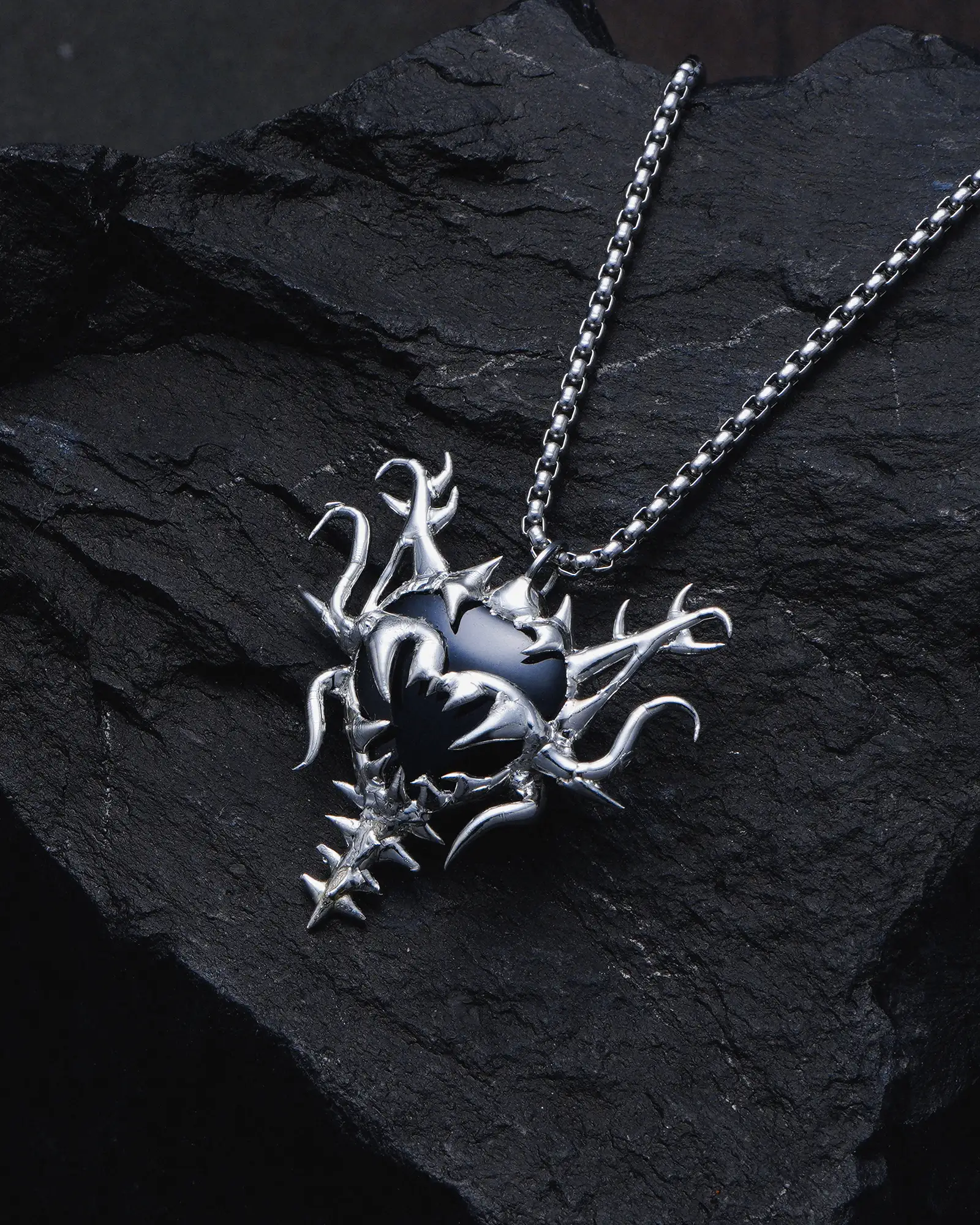 Metal Joker, Black Heart Jester Necklace - view 2