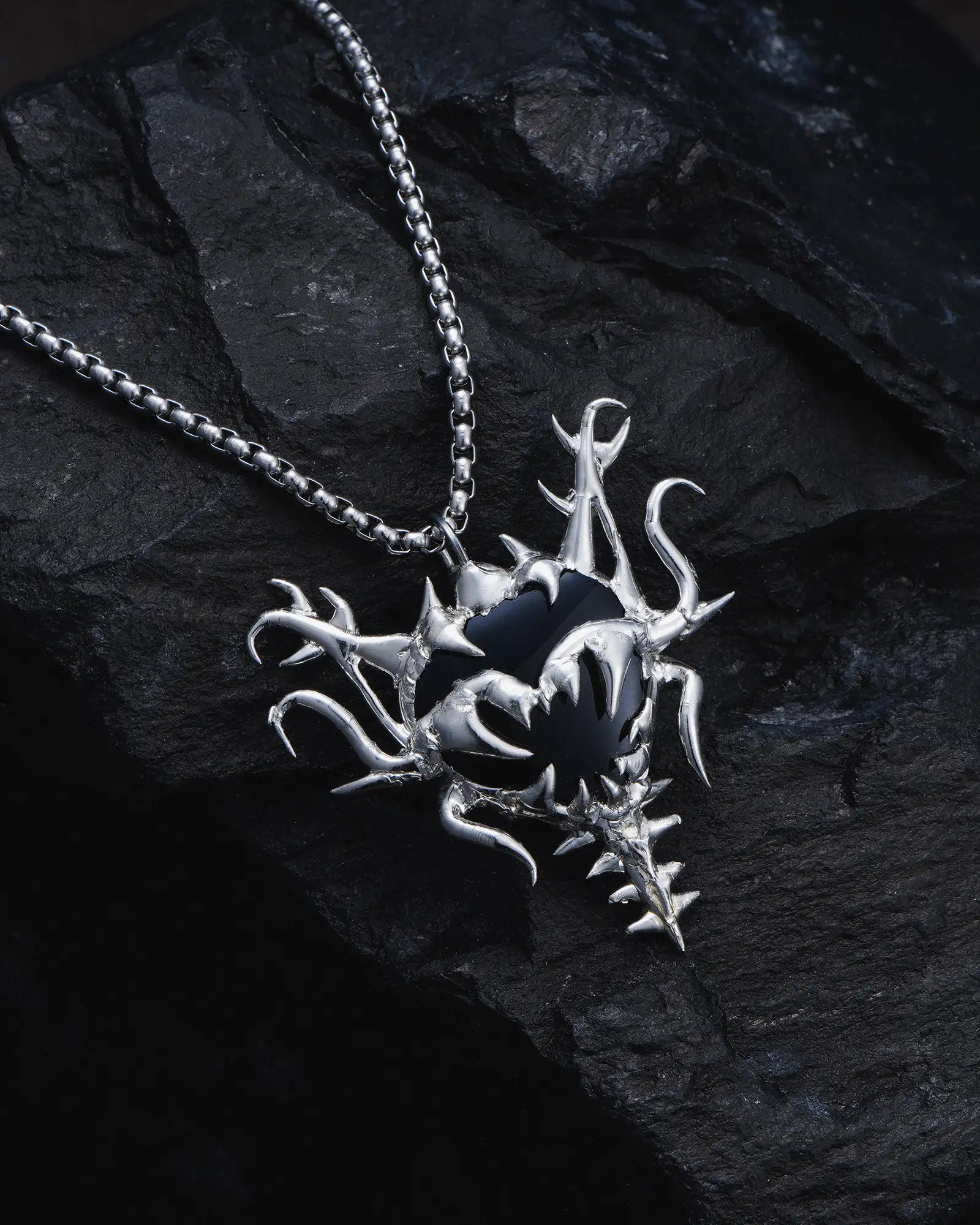 Metal Joker, Black Heart Jester Necklace - view 5