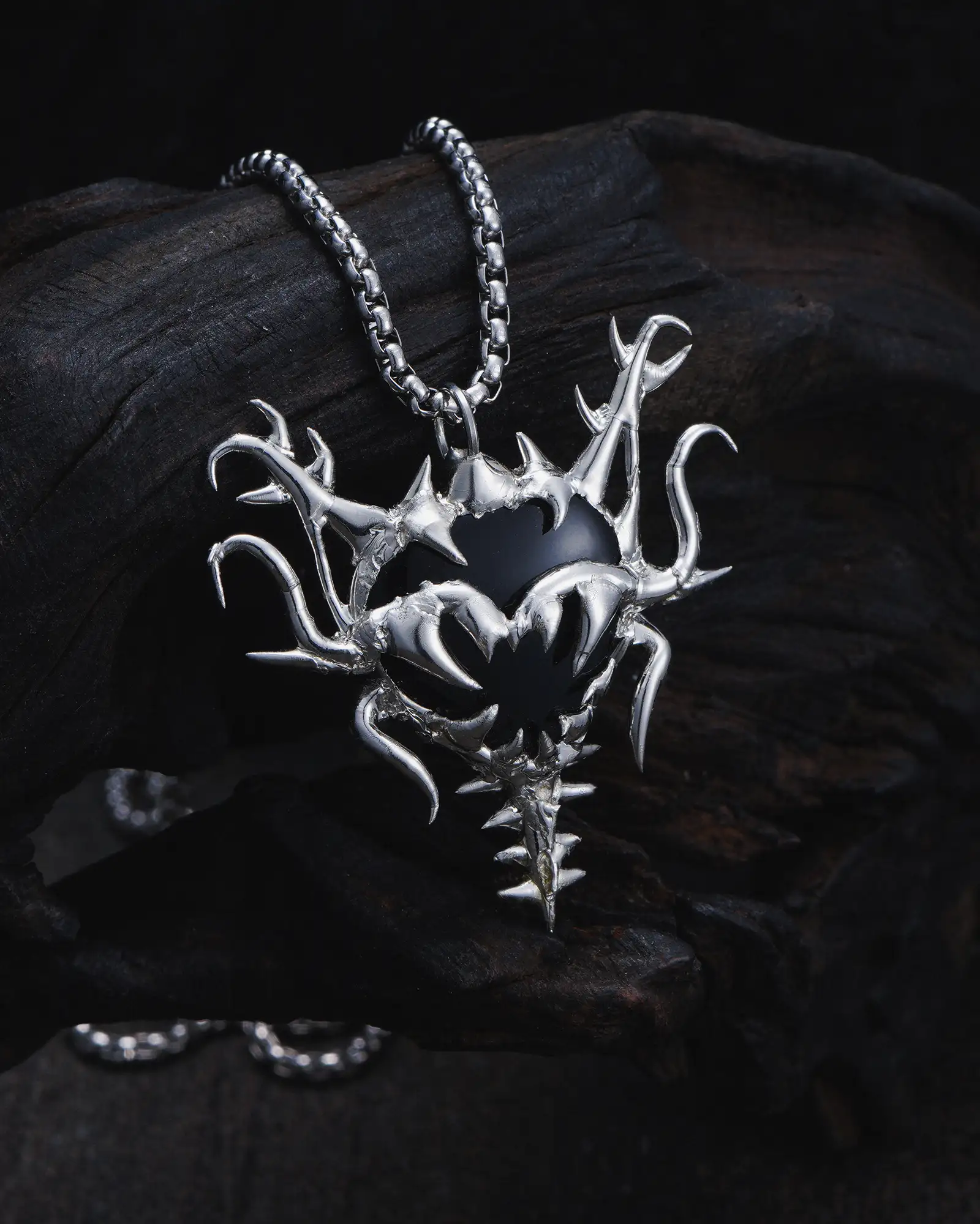 Metal Joker, Black Heart Jester Necklace - view 3