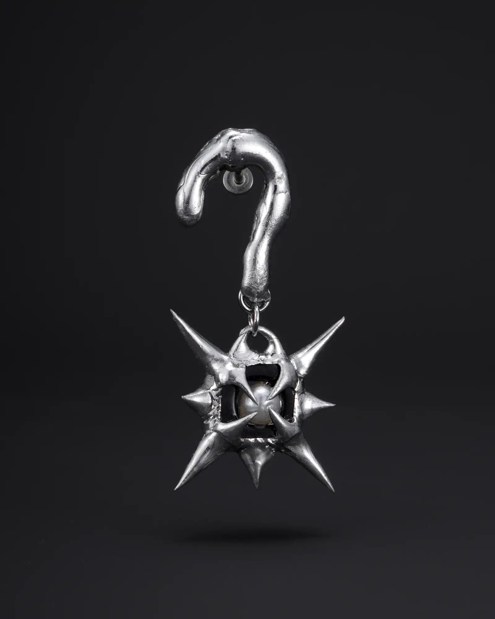 [One Earring Only] Unanswered, Black Crystal Question Mark Earring - view 1