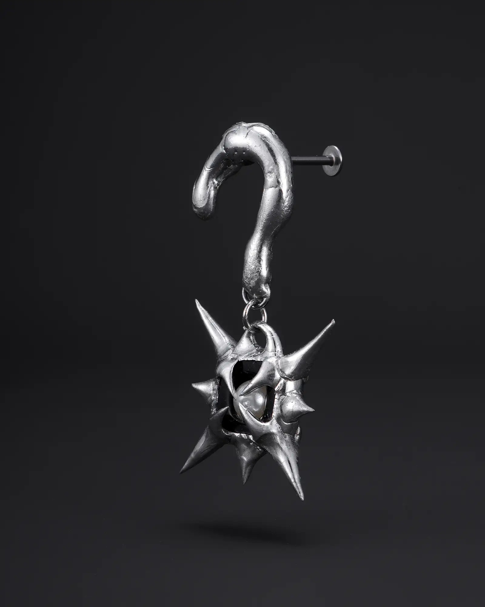 [One Earring Only] Unanswered, Black Crystal Question Mark Earring - view 2